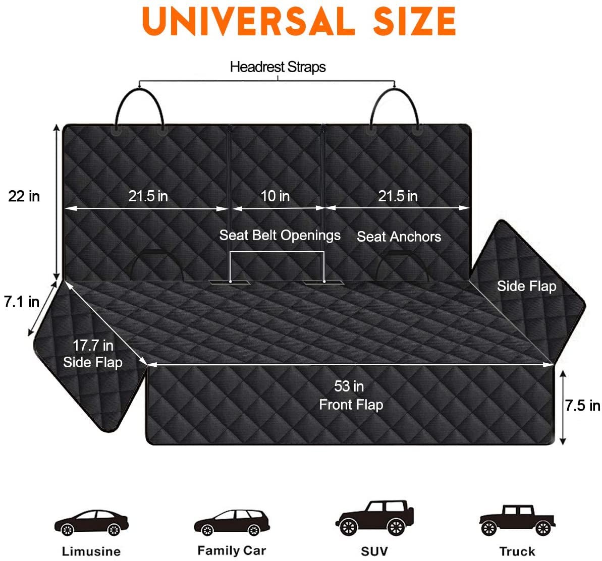 Dog Car Seat Cover, Back Seat Cover for Dogs Pet Car Seat Protector Waterproof Bench Car Seat Cover, Non-Slip Reat Seat Cover Fits Middle Armrest for Most Cars Trucks Suvs - Black - Revved Up Tools