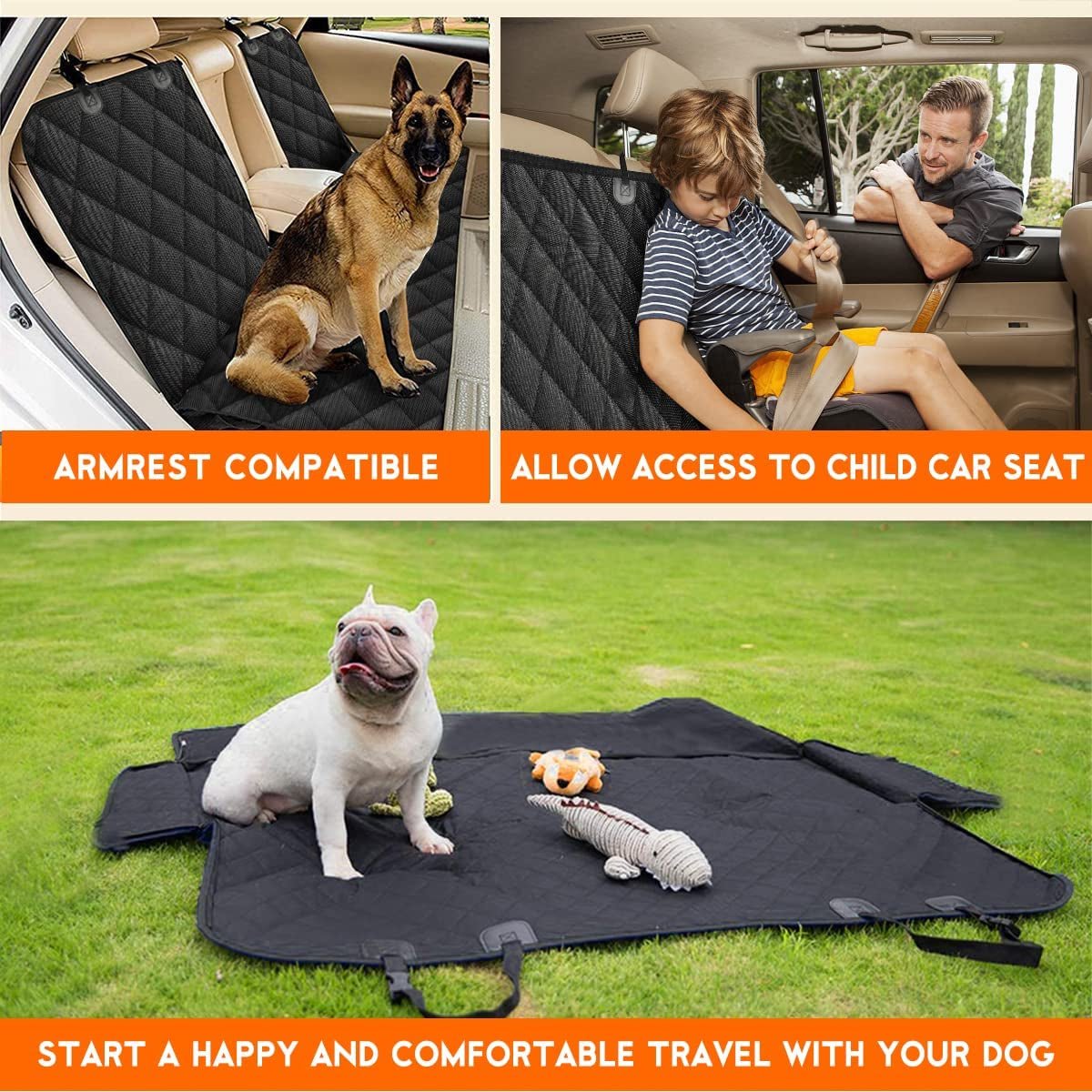Dog Car Seat Cover, Back Seat Cover for Dogs Pet Car Seat Protector Waterproof Bench Car Seat Cover, Non-Slip Reat Seat Cover Fits Middle Armrest for Most Cars Trucks Suvs - Black - Revved Up Tools