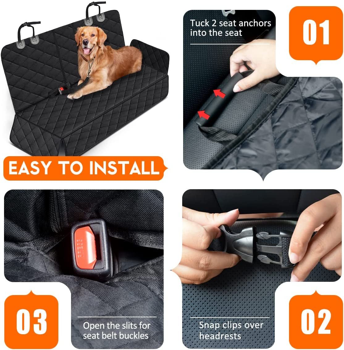 Dog Car Seat Cover, Back Seat Cover for Dogs Pet Car Seat Protector Waterproof Bench Car Seat Cover, Non-Slip Reat Seat Cover Fits Middle Armrest for Most Cars Trucks Suvs - Black - Revved Up Tools