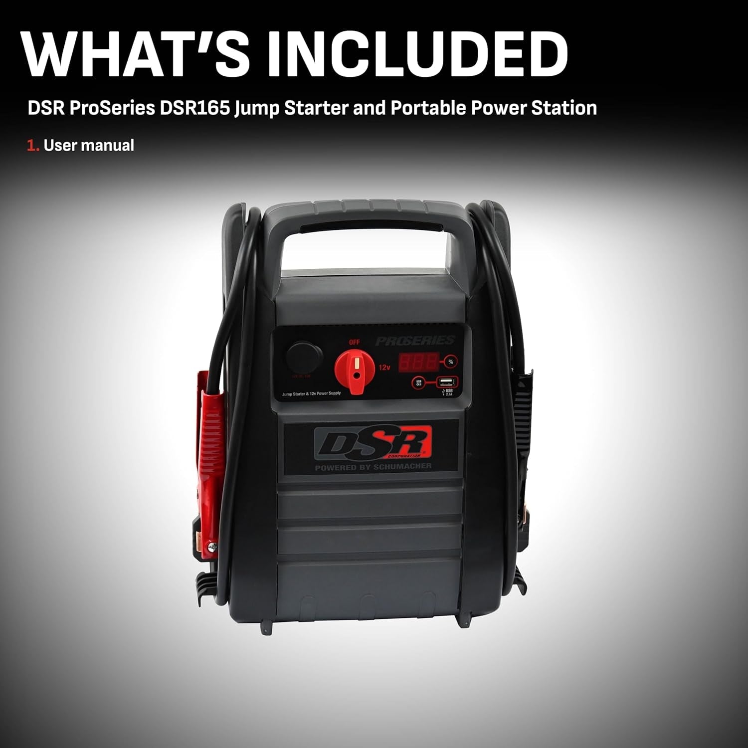 DSR Proseries Car Battery Jump Starter - 2200 Peak Amp 12V Car Starter, Jump Box & Portable Power Station - Digital Display, Heavy - Duty Clamps - DSR165 - Revved Up Auto
