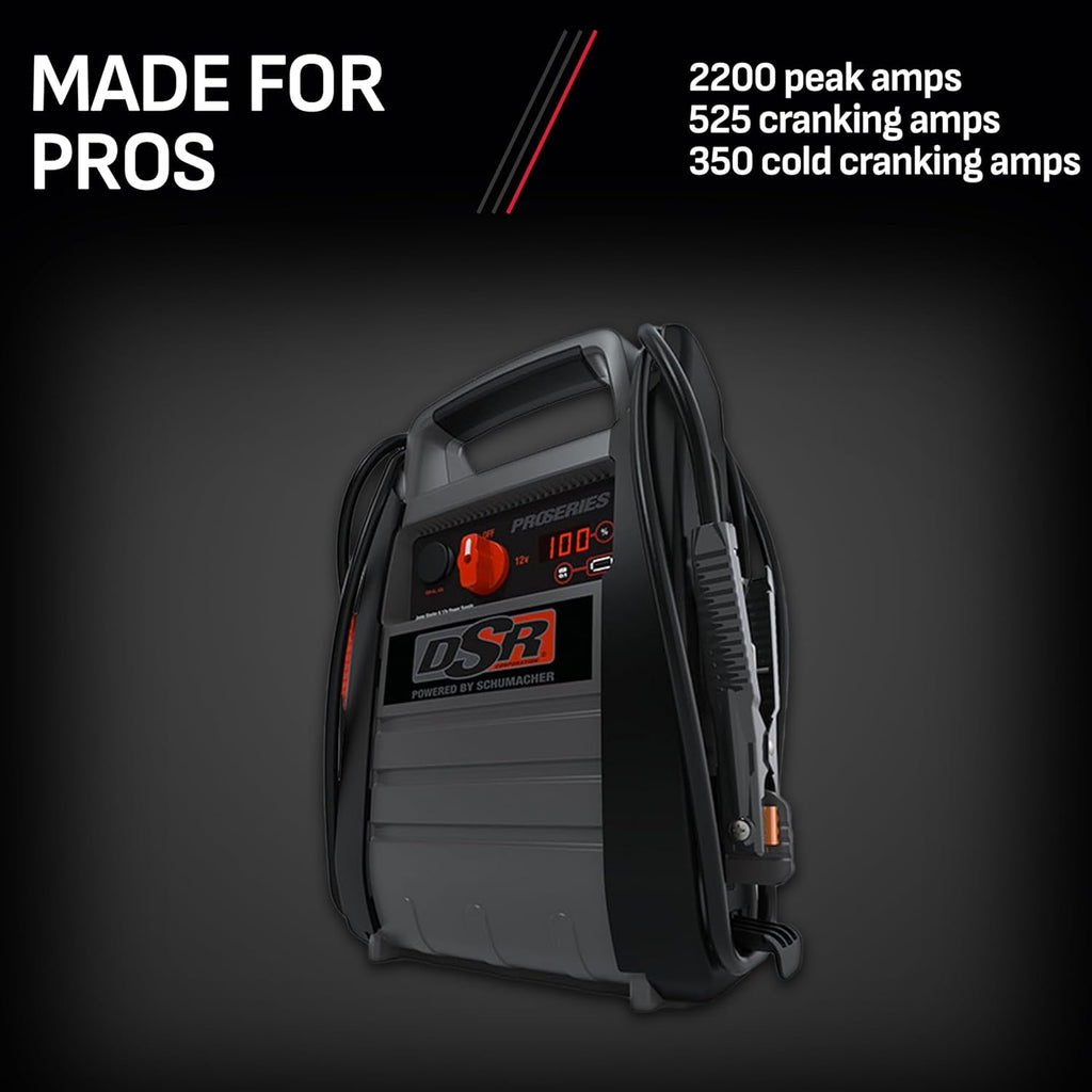 DSR Proseries Car Battery Jump Starter - 2200 Peak Amp 12V Car Starter, Jump Box & Portable Power Station - Digital Display, Heavy - Duty Clamps - DSR165 - Revved Up Auto