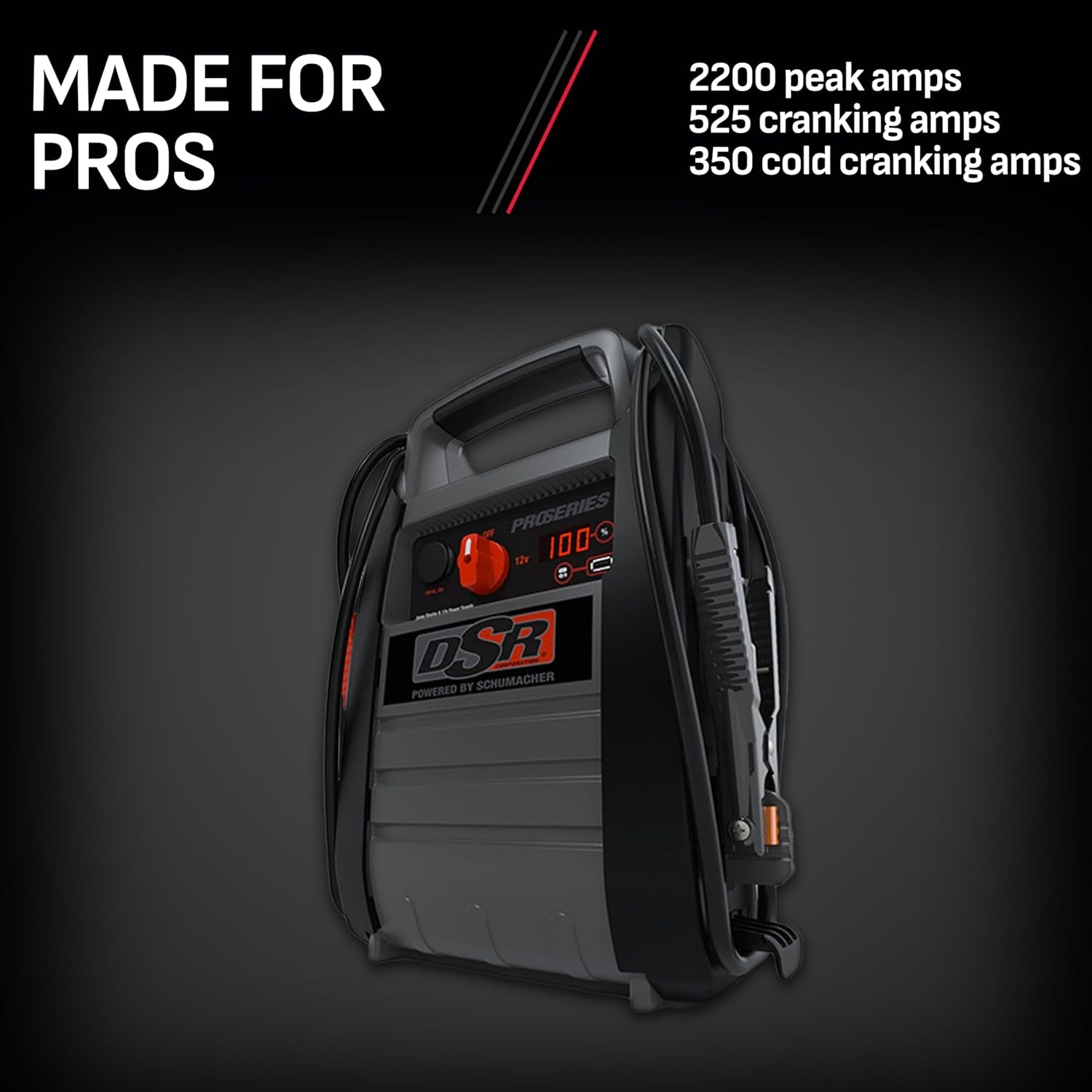 DSR Proseries Car Battery Jump Starter - 2200 Peak Amp 12V Car Starter, Jump Box & Portable Power Station - Digital Display, Heavy - Duty Clamps - DSR165 - Revved Up Auto
