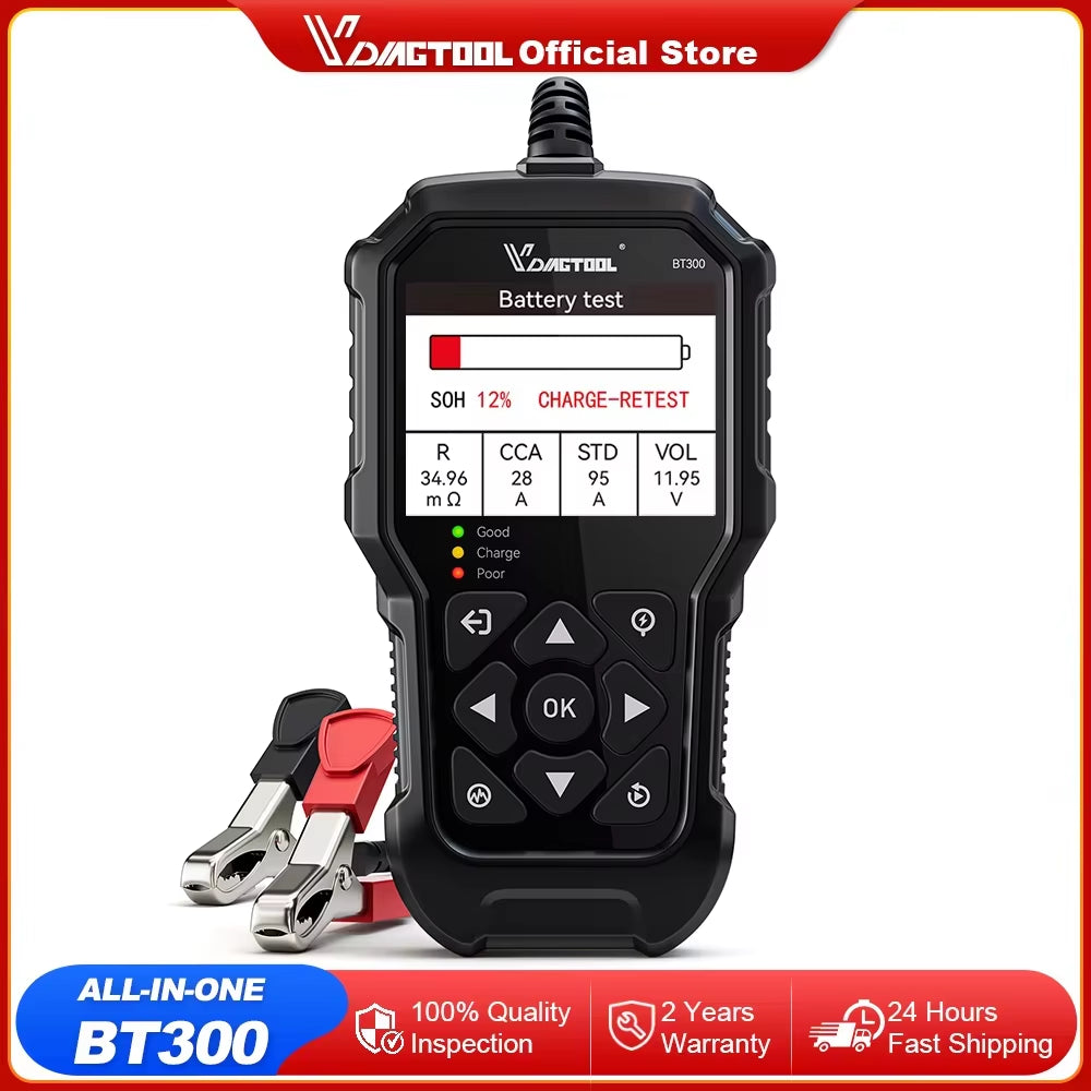 BT300 5-3000 CCA Car Battery Tester 6V 12V Automotive Charging Cranking Scanner Tools for Motorcycle Car Truck SUV