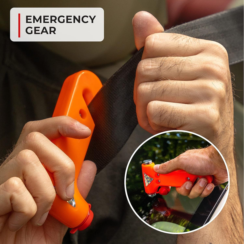 Emergency Car Kits for Vehicles - Roadside Emergency Car Kit (104 Pieces) - Car Kits for Emergency - Roadside Car Kit with Jumper Cables and Mini First Aid Kit - Gray Bag - Revved Up Tools
