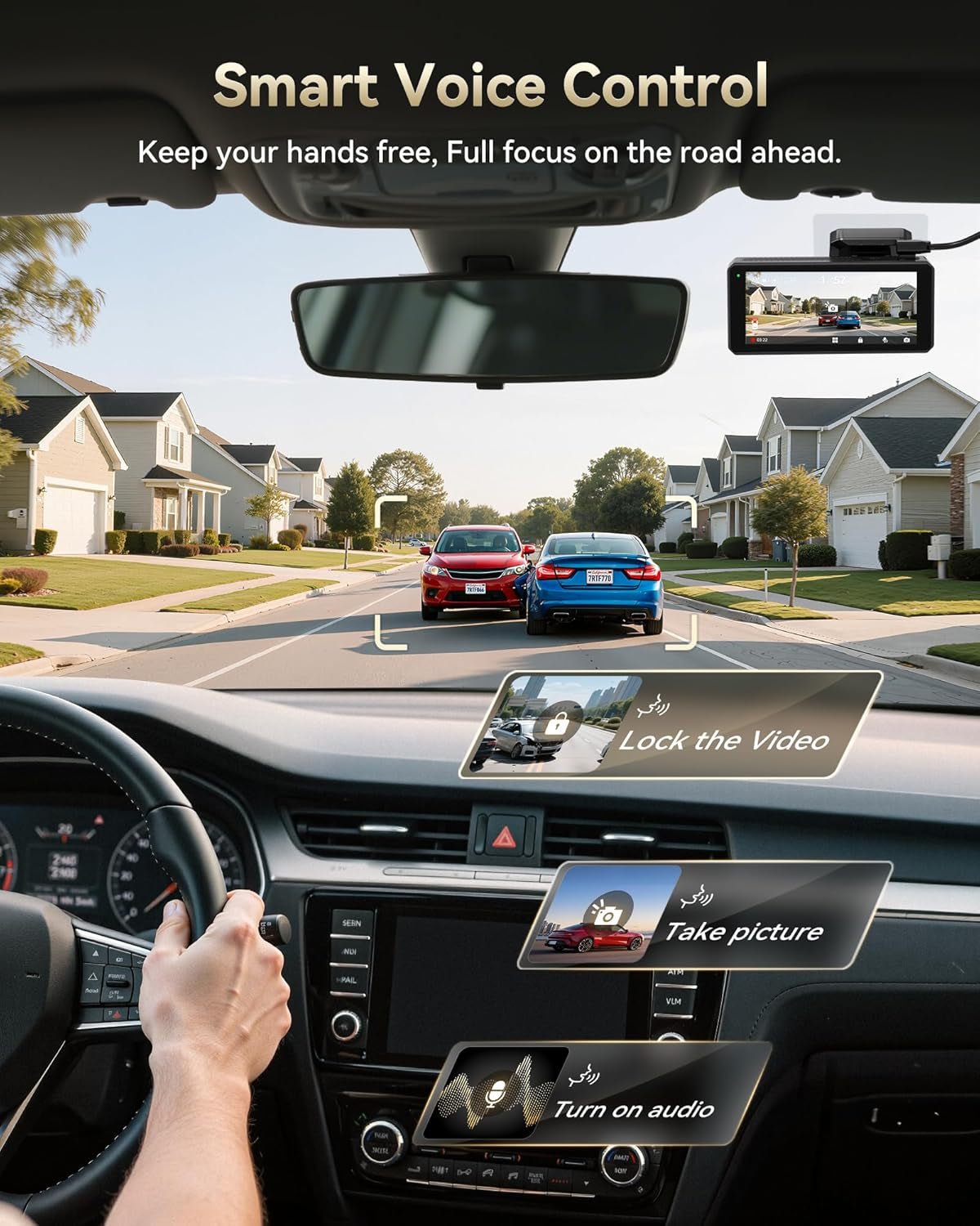 F77 4K+4K Front and Rear Dash Cam with HDR, Dual STARVIS 2 IMX678 Sensor, Voice Control Dash Camera for Cars with 128GB Emmc Storage, 5.8Ghz Wifi, 4'' Touch Screen, 24H Parking Mode - Revved Up Auto