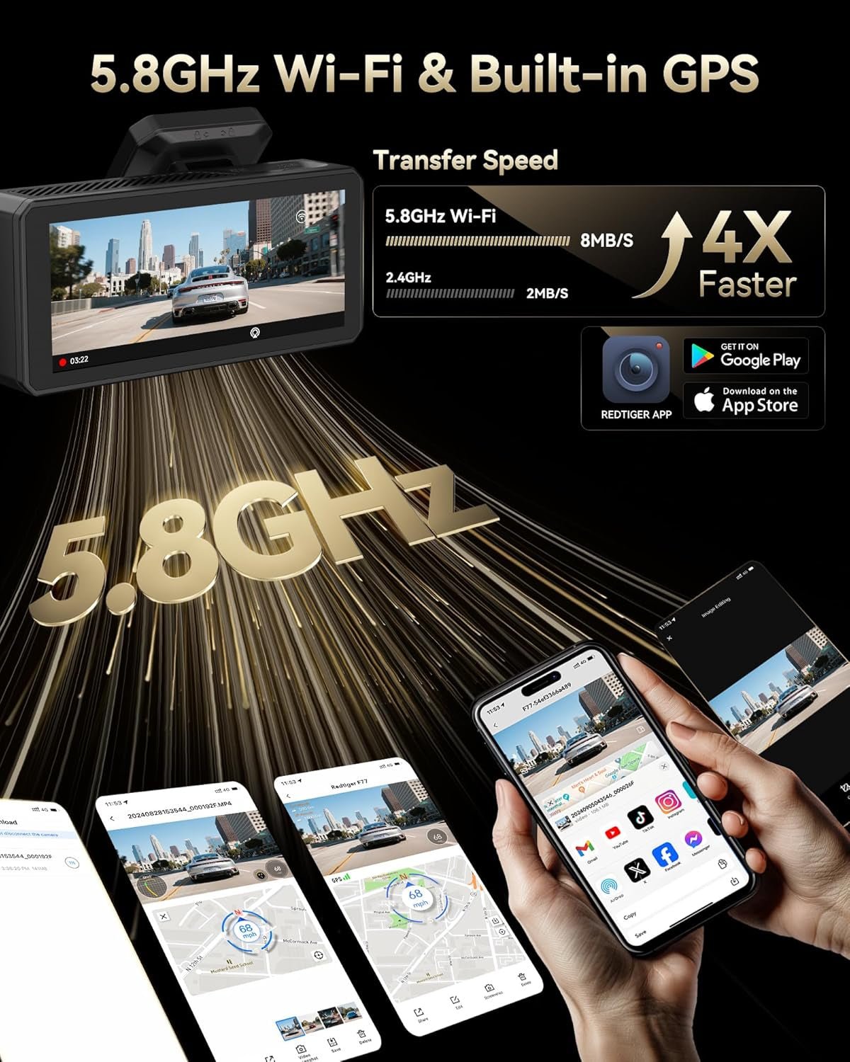 F77 4K+4K Front and Rear Dash Cam with HDR, Dual STARVIS 2 IMX678 Sensor, Voice Control Dash Camera for Cars with 128GB Emmc Storage, 5.8Ghz Wifi, 4'' Touch Screen, 24H Parking Mode - Revved Up Auto