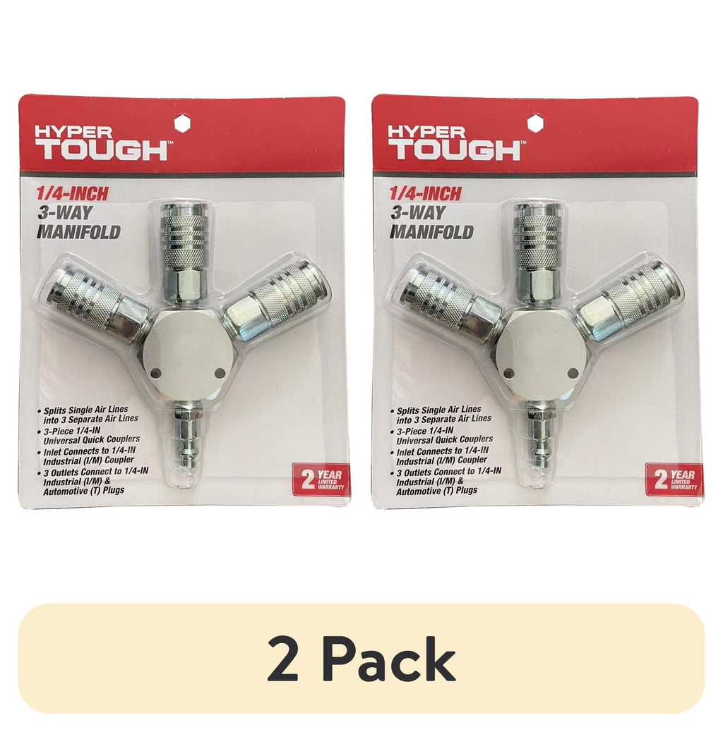 (2 Pack)  3-Way Universal Steel Air Manifold Fits with 1/4" Coupler& Plug, HT3WAM, Weight: 0.76Lbs
