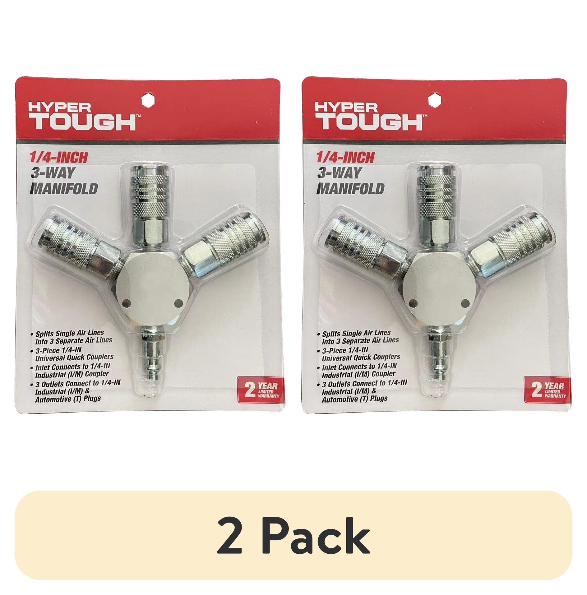 (2 Pack)  3-Way Universal Steel Air Manifold Fits with 1/4" Coupler& Plug, HT3WAM, Weight: 0.76Lbs