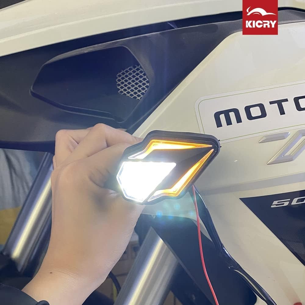 Flush Mount Turn Signals Motorcycle LED Sequential Blinkers 3 Wire Front Indicators Compatible with Yamaha YZF R1 R3 R6 R6S FJ 09 FZ MT 07 09 Honda Kawasaki Suzuki Bmw(White&Amber) - Revved Up Tools