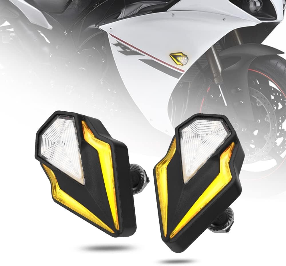 Flush Mount Turn Signals Motorcycle LED Sequential Blinkers 3 Wire Front Indicators Compatible with Yamaha YZF R1 R3 R6 R6S FJ 09 FZ MT 07 09 Honda Kawasaki Suzuki Bmw(White&Amber) - Revved Up Tools