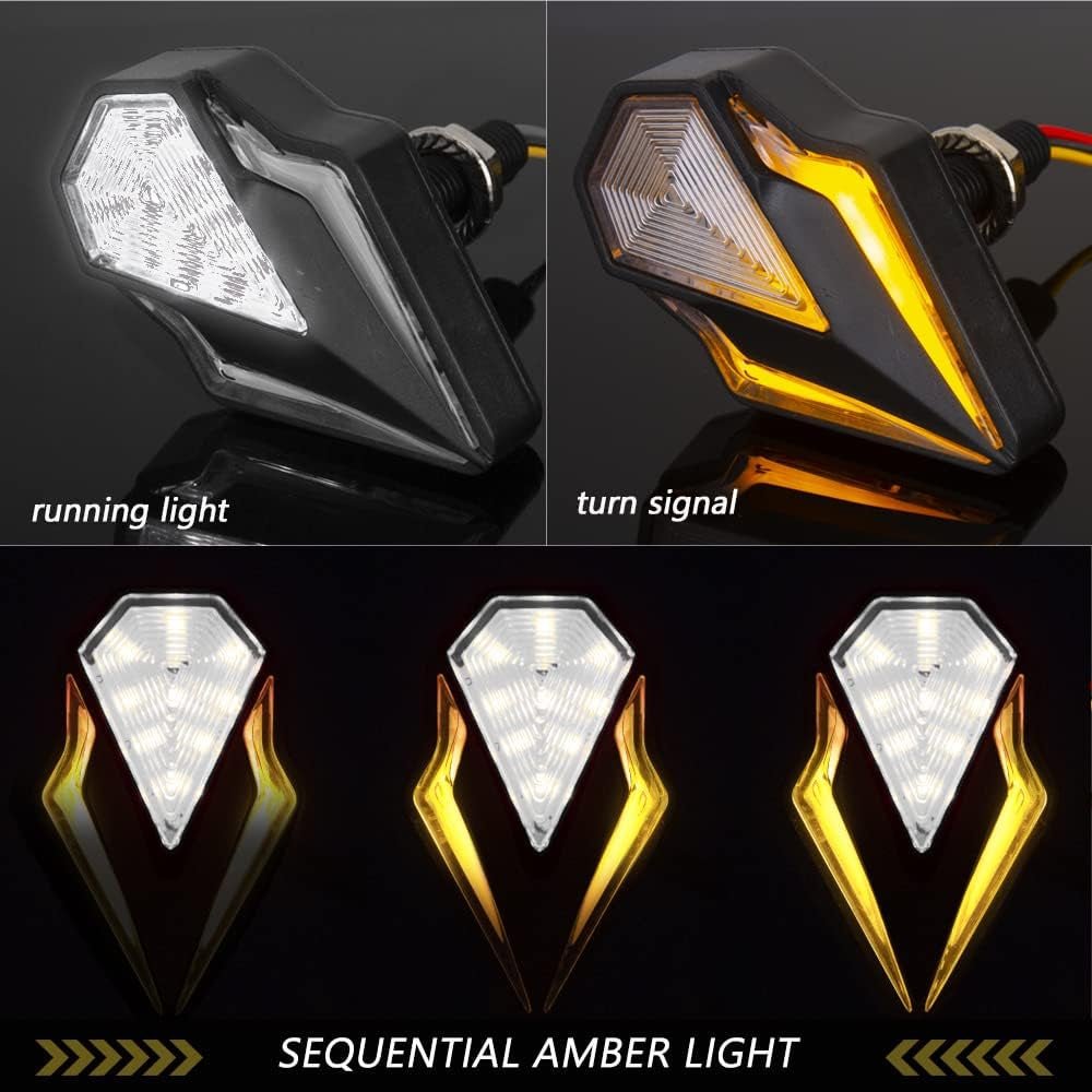 Flush Mount Turn Signals Motorcycle LED Sequential Blinkers 3 Wire Front Indicators Compatible with Yamaha YZF R1 R3 R6 R6S FJ 09 FZ MT 07 09 Honda Kawasaki Suzuki Bmw(White&Amber) - Revved Up Tools