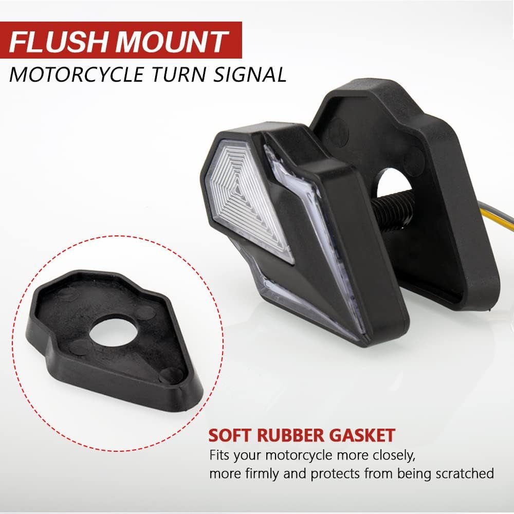 Flush Mount Turn Signals Motorcycle LED Sequential Blinkers 3 Wire Front Indicators Compatible with Yamaha YZF R1 R3 R6 R6S FJ 09 FZ MT 07 09 Honda Kawasaki Suzuki Bmw(White&Amber) - Revved Up Tools