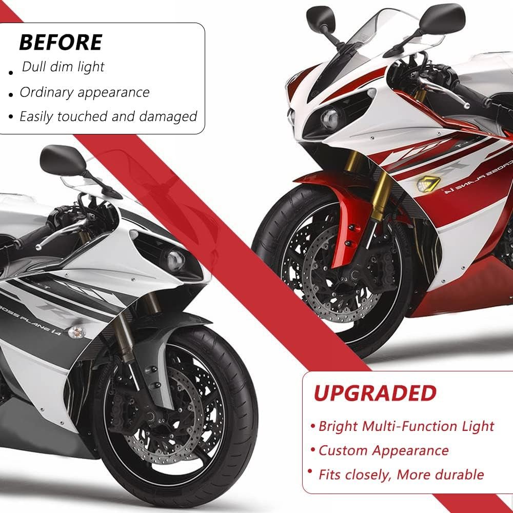 Flush Mount Turn Signals Motorcycle LED Sequential Blinkers 3 Wire Front Indicators Compatible with Yamaha YZF R1 R3 R6 R6S FJ 09 FZ MT 07 09 Honda Kawasaki Suzuki Bmw(White&Amber) - Revved Up Tools