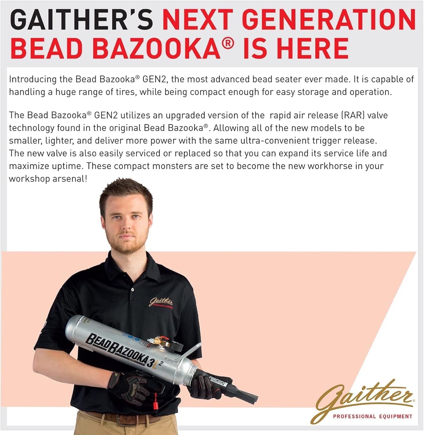 Gaither Handheld Bead Bazooka - 2Nd Generation, Bead Seater Tool with Rapid Air Release, for Passenger, Commercial, and Agricultural Vehicles - Revved Up Auto