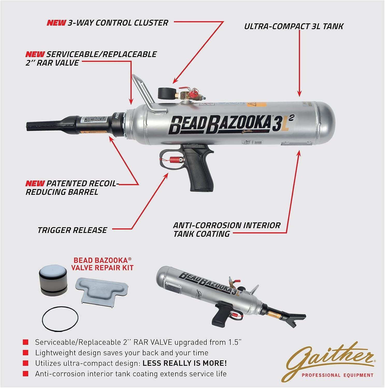 Gaither Handheld Bead Bazooka - 2Nd Generation, Bead Seater Tool with Rapid Air Release, for Passenger, Commercial, and Agricultural Vehicles - Revved Up Auto