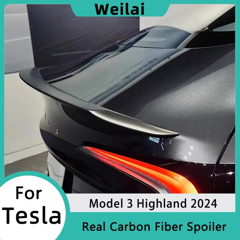 High Performance Real Carbon Fiber Spoiler for Tesla Model 3 Highland 2024 Car Original Trunk Tail Wing Car Exterior Accessories - Revved Up Tools