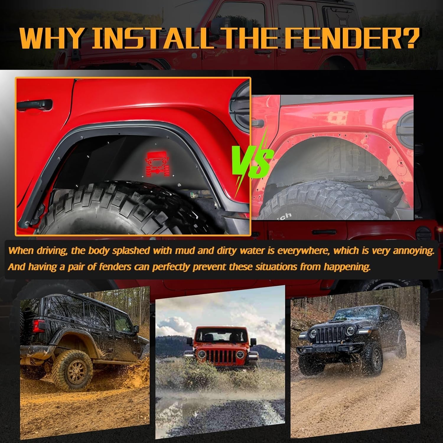 Jeep Wrangler Inner Fender Rear Fender Liners Compatible with Jeep Wrangler JL Aluminum,With 4 LED Lights for 2018-2022 Jeep Wrangler Jl(No Fit 2020-2022 Gladiator JT) - Revved Up Tools