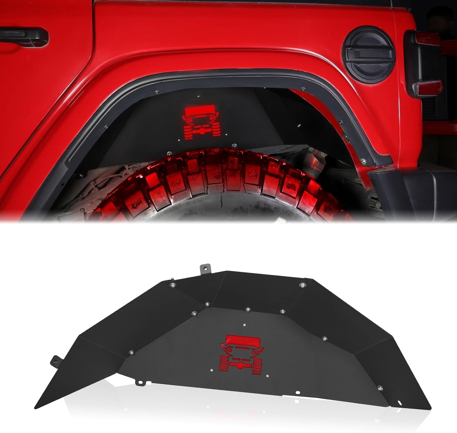 Jeep Wrangler Inner Fender Rear Fender Liners Compatible with Jeep Wrangler JL Aluminum,With 4 LED Lights for 2018-2022 Jeep Wrangler Jl(No Fit 2020-2022 Gladiator JT) - Revved Up Tools