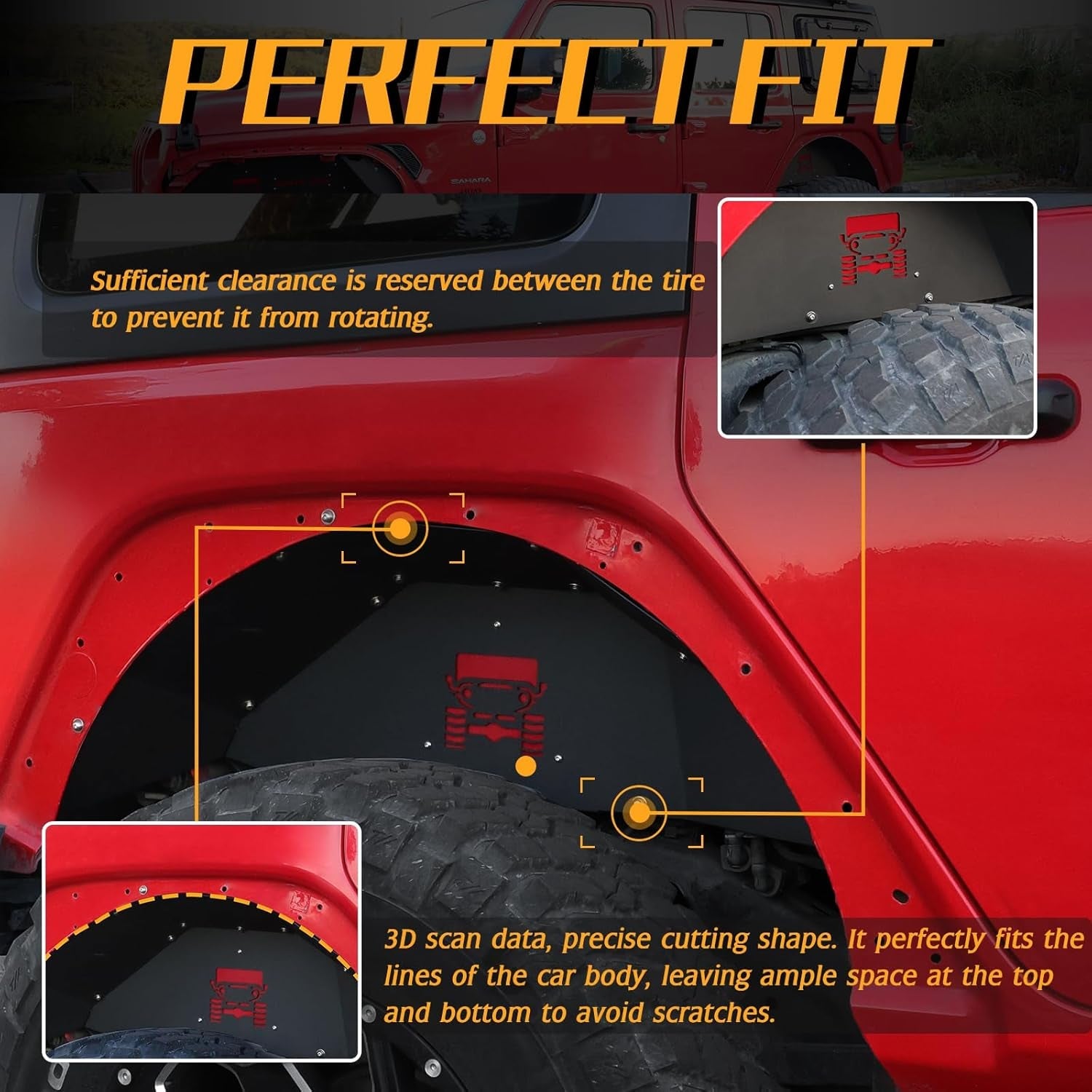 Jeep Wrangler Inner Fender Rear Fender Liners Compatible with Jeep Wrangler JL Aluminum,With 4 LED Lights for 2018-2022 Jeep Wrangler Jl(No Fit 2020-2022 Gladiator JT) - Revved Up Tools