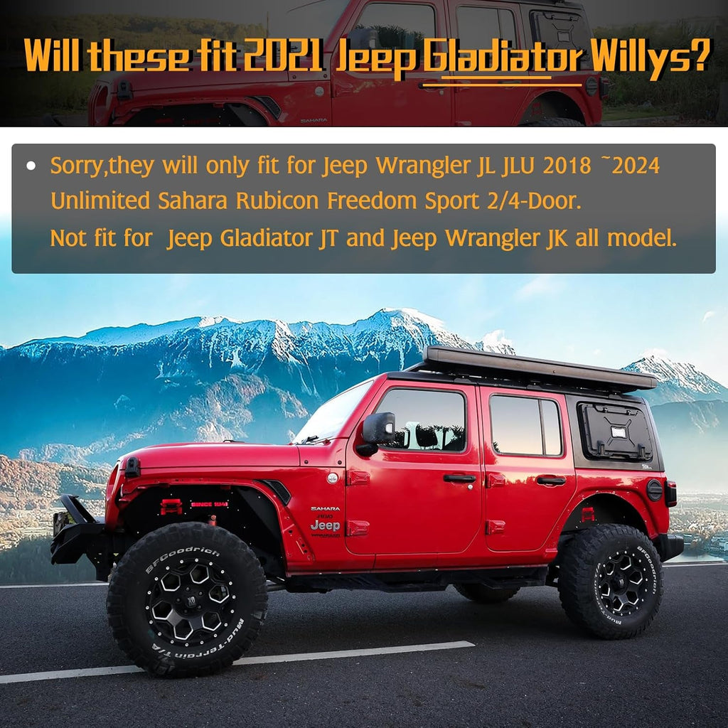 Jeep Wrangler Inner Fender Rear Fender Liners Compatible with Jeep Wrangler JL Aluminum,With 4 LED Lights for 2018-2022 Jeep Wrangler Jl(No Fit 2020-2022 Gladiator JT) - Revved Up Tools