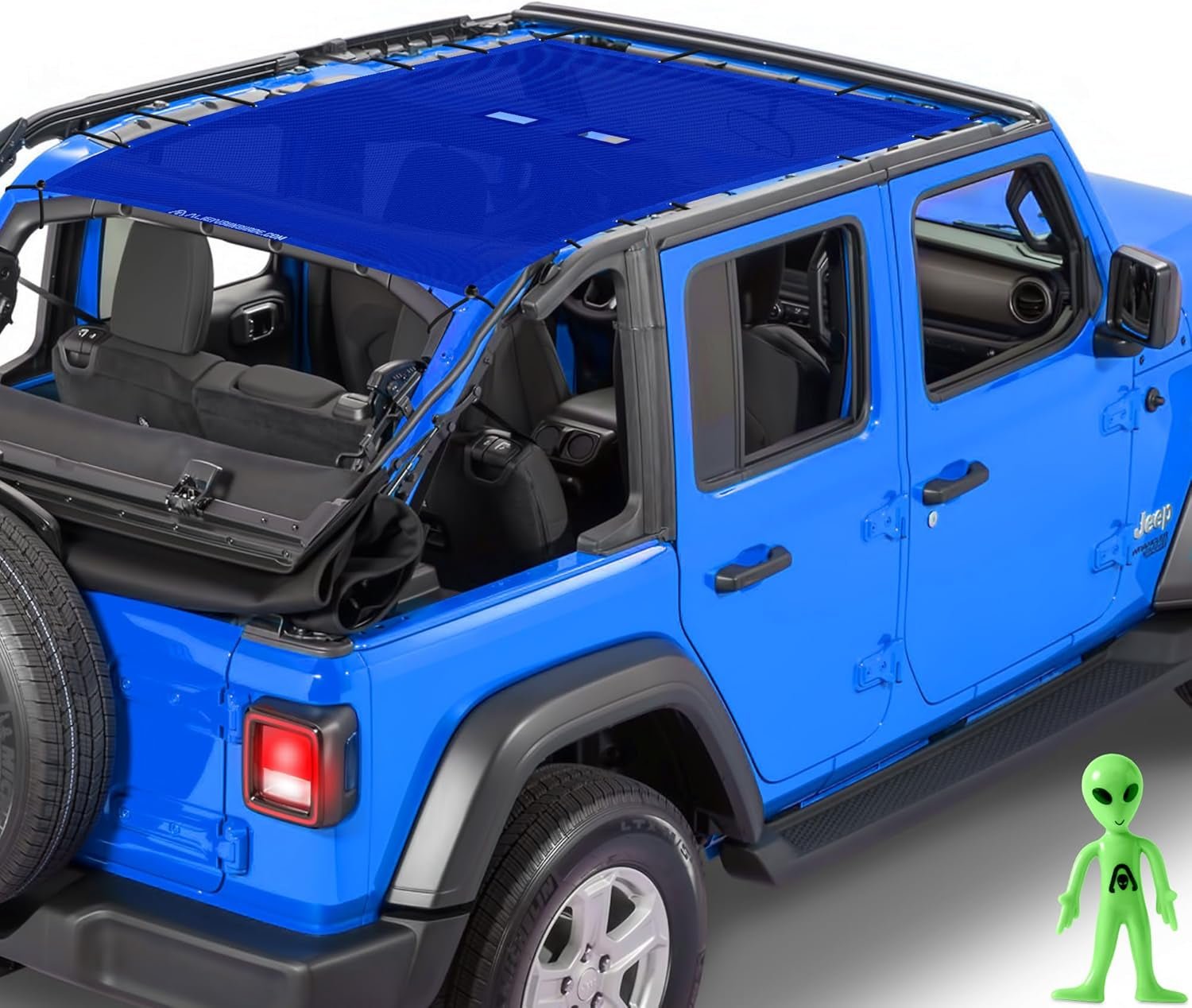 Jeep Wrangler JLU (2018-2023) - Full Length Mesh Sun Shade for Jeep JL Unlimited - Blocks UV, Wind, Noise - Bikini Jlkini Top Cover for Sport, Sport S, Sahara, Rubicon (Blue) - Revved Up Tools