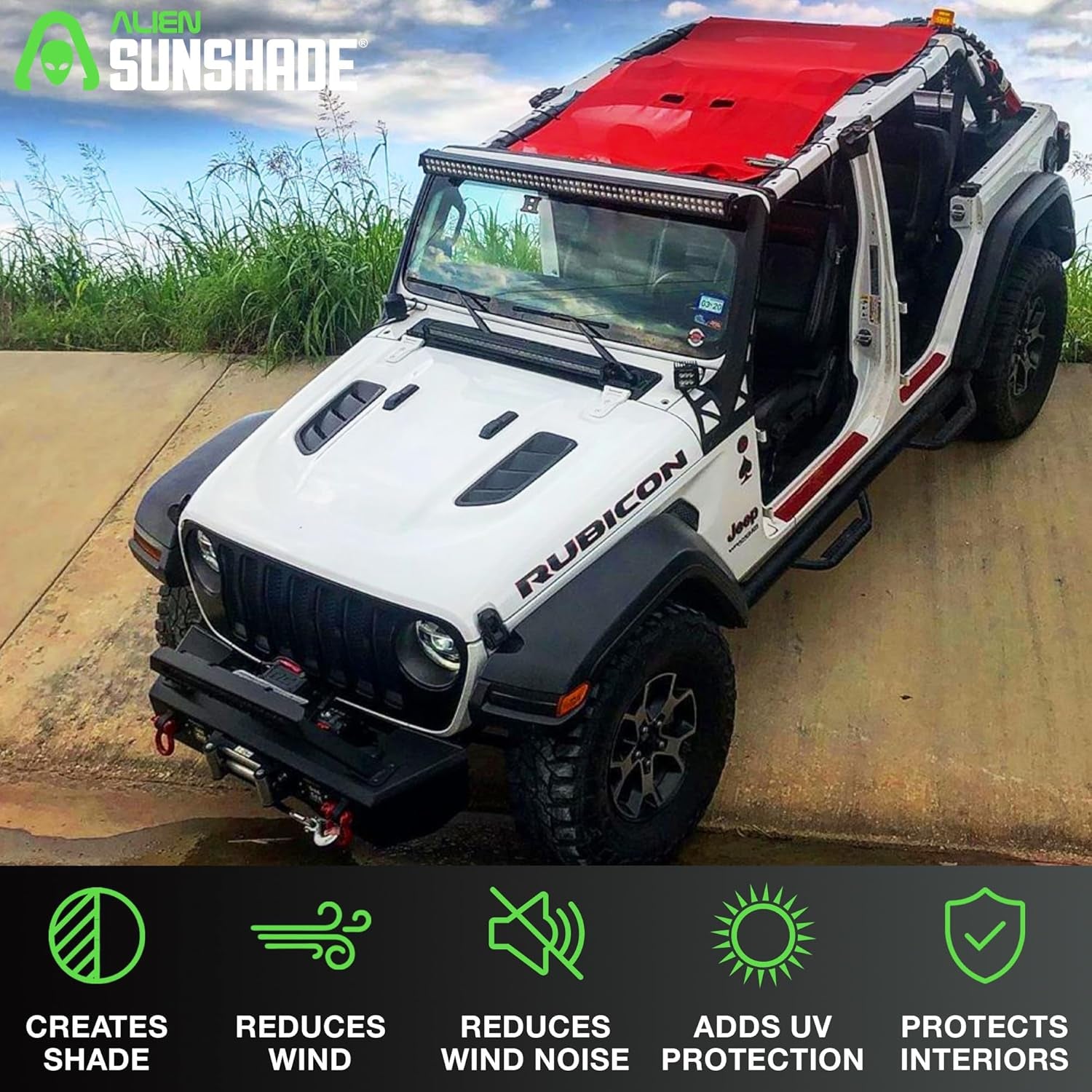 Jeep Wrangler JLU (2018-2023) - Full Length Mesh Sun Shade for Jeep JL Unlimited - Blocks UV, Wind, Noise - Bikini Jlkini Top Cover for Sport, Sport S, Sahara, Rubicon (Blue) - Revved Up Tools