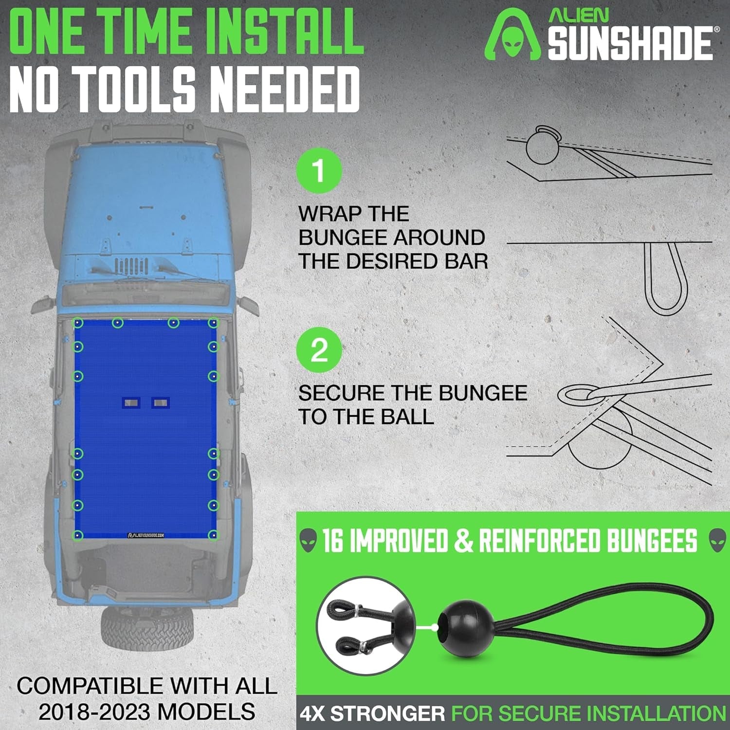 Jeep Wrangler JLU (2018-2023) - Full Length Mesh Sun Shade for Jeep JL Unlimited - Blocks UV, Wind, Noise - Bikini Jlkini Top Cover for Sport, Sport S, Sahara, Rubicon (Blue) - Revved Up Tools