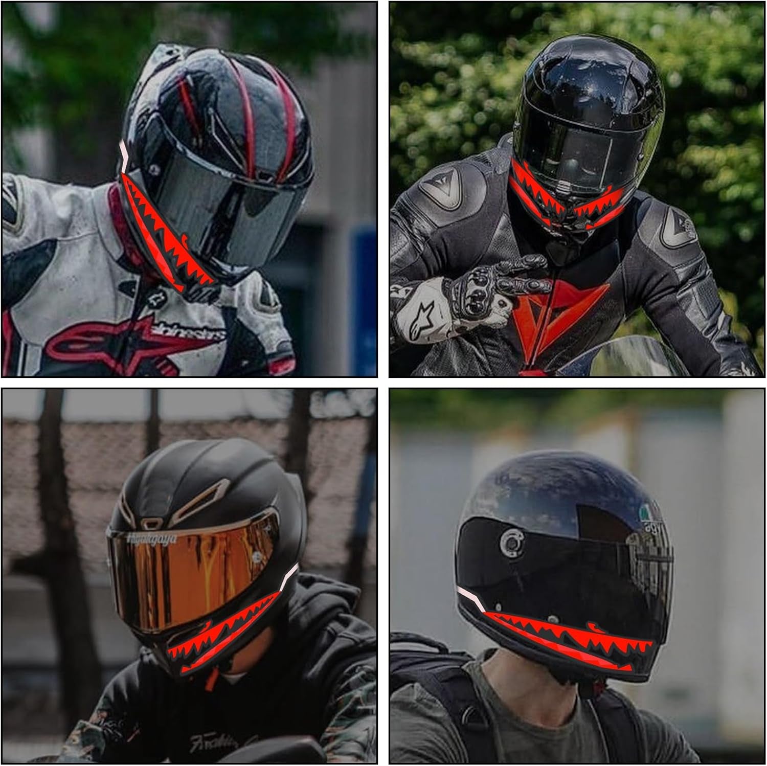 Motorcycle Helmet Light Motorcycle Flash Sticker Wire Light Strip Night Riding Signal Helmet EL Light Shark Shape Motorcycle Hel-Met Light（Red） - Revved Up Tools
