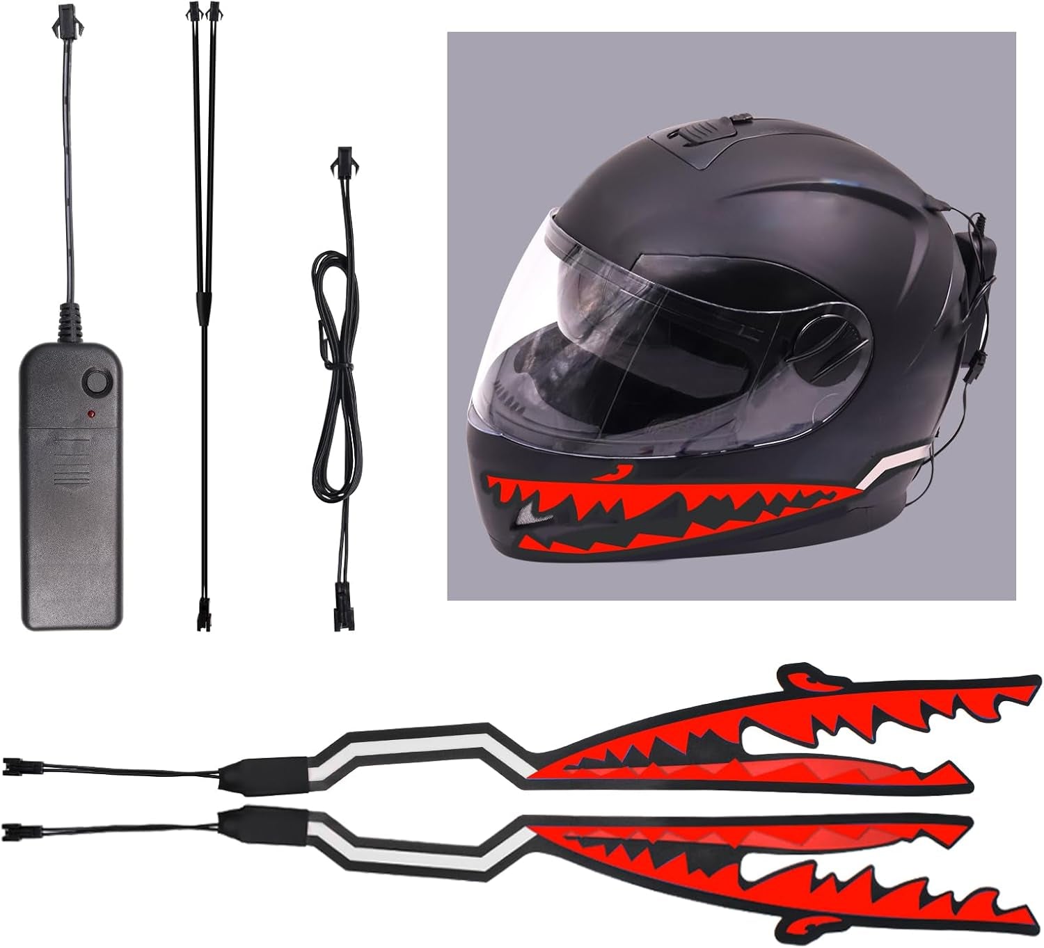 Motorcycle Helmet Light Motorcycle Flash Sticker Wire Light Strip Night Riding Signal Helmet EL Light Shark Shape Motorcycle Hel-Met Light（Red） - Revved Up Tools