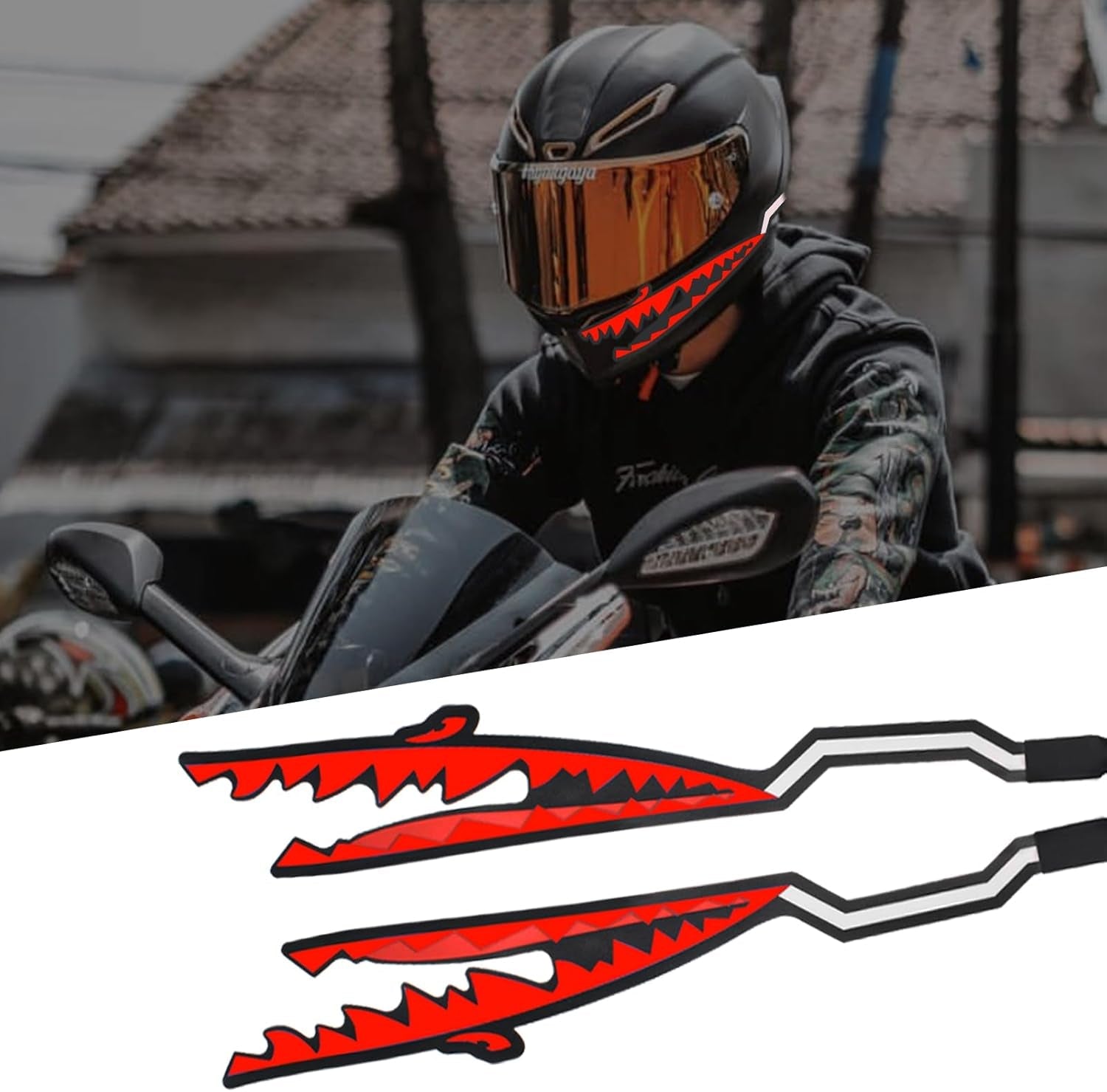 Motorcycle Helmet Light Motorcycle Flash Sticker Wire Light Strip Night Riding Signal Helmet EL Light Shark Shape Motorcycle Hel-Met Light（Red） - Revved Up Tools