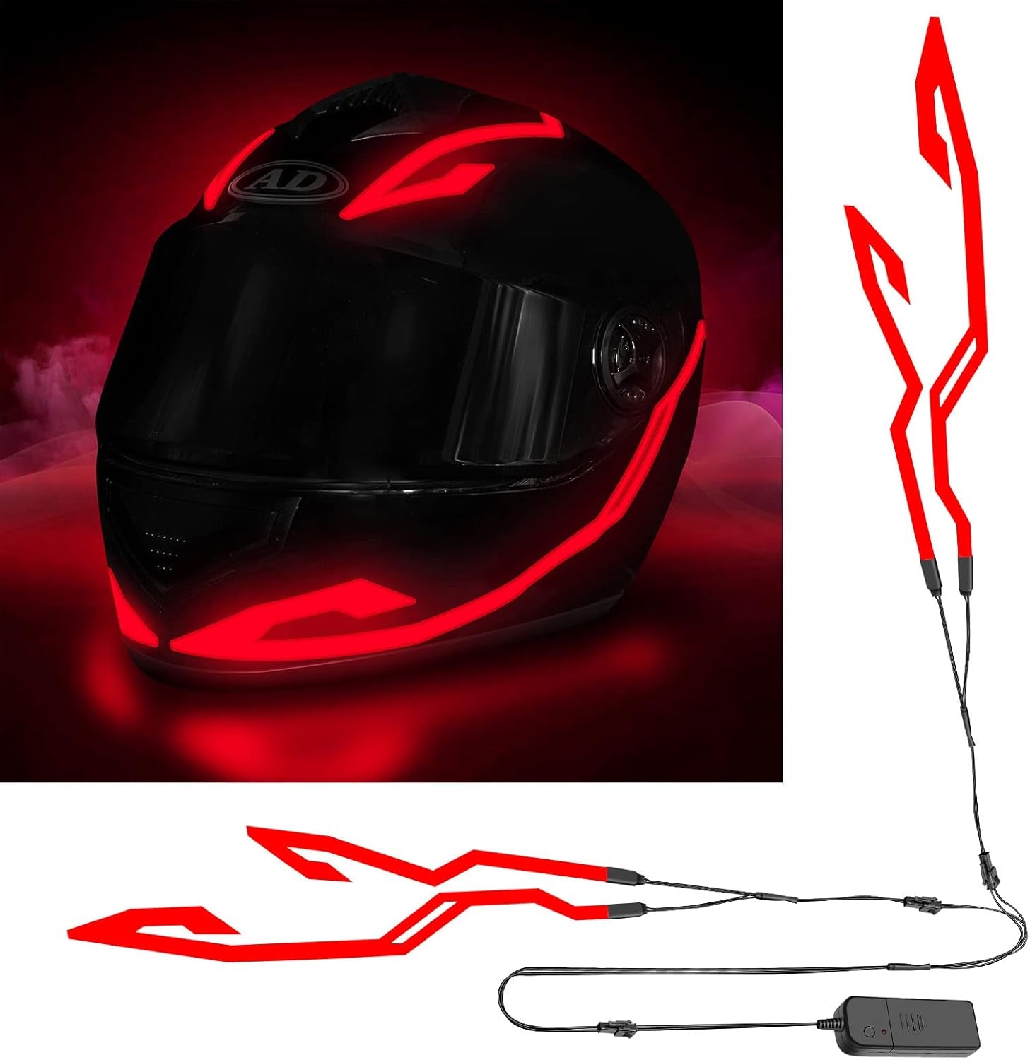 Motorcycle Helmet Light,3 Modes Driving EL Light Strips,Battery Helmet Light Strip,Night Riding Signal Light Decoration Kit(No Helmet) - Revved Up Tools