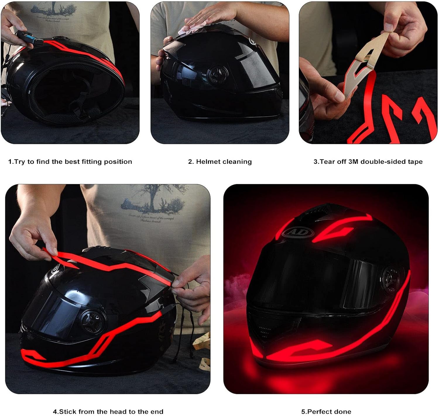 Motorcycle Helmet Light,3 Modes Driving EL Light Strips,Battery Helmet Light Strip,Night Riding Signal Light Decoration Kit(No Helmet) - Revved Up Tools