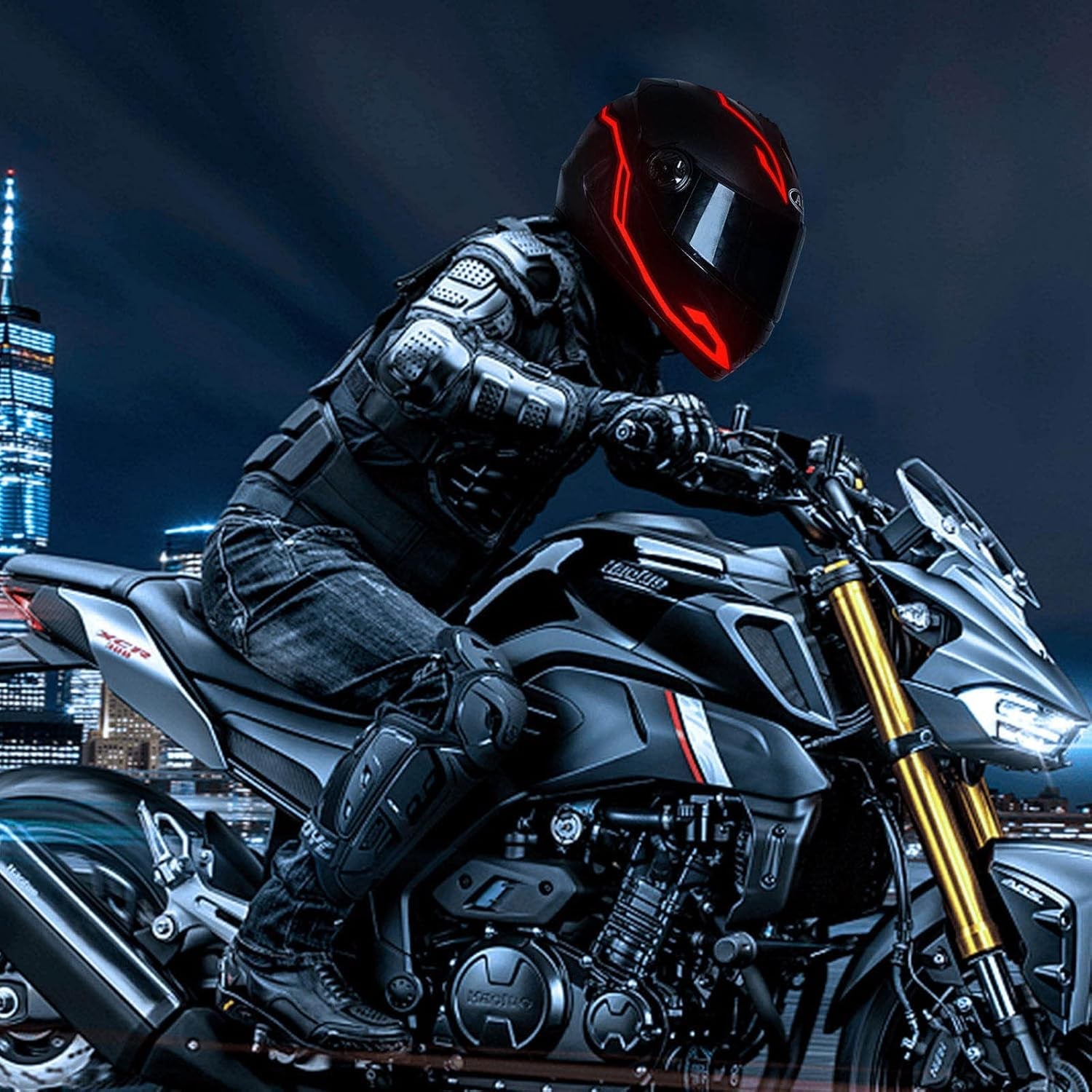 Motorcycle Helmet Light,3 Modes Driving EL Light Strips,Battery Helmet Light Strip,Night Riding Signal Light Decoration Kit(No Helmet) - Revved Up Tools