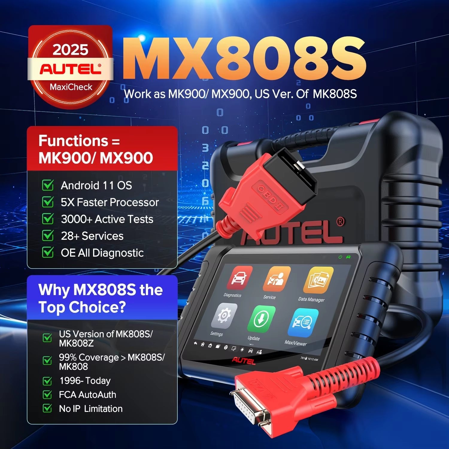 MX808S Car Diagnostic Tool Automotive Code Reader All Systems Diagnosis Active Test Function, PK MK808S, Upgrade of MX808 - Revved Up Auto