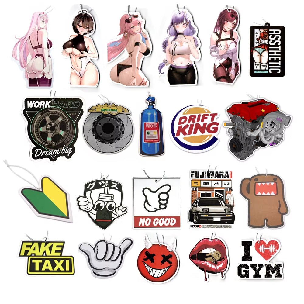 New JDM Style Performance Car Rearview Mirror Pendant Air Freshener Solid Paper Decoration Car Decoration Anime Decor - Revved Up Tools