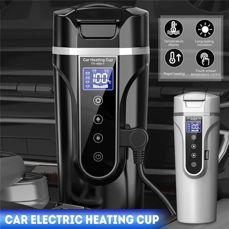 Portable Car Heating Cup Vacuum Electric Stainless Water Warmer Bottle Kettle Coffee Tea Mug LCD Display Temperature Smart Mugs - Revved Up Auto