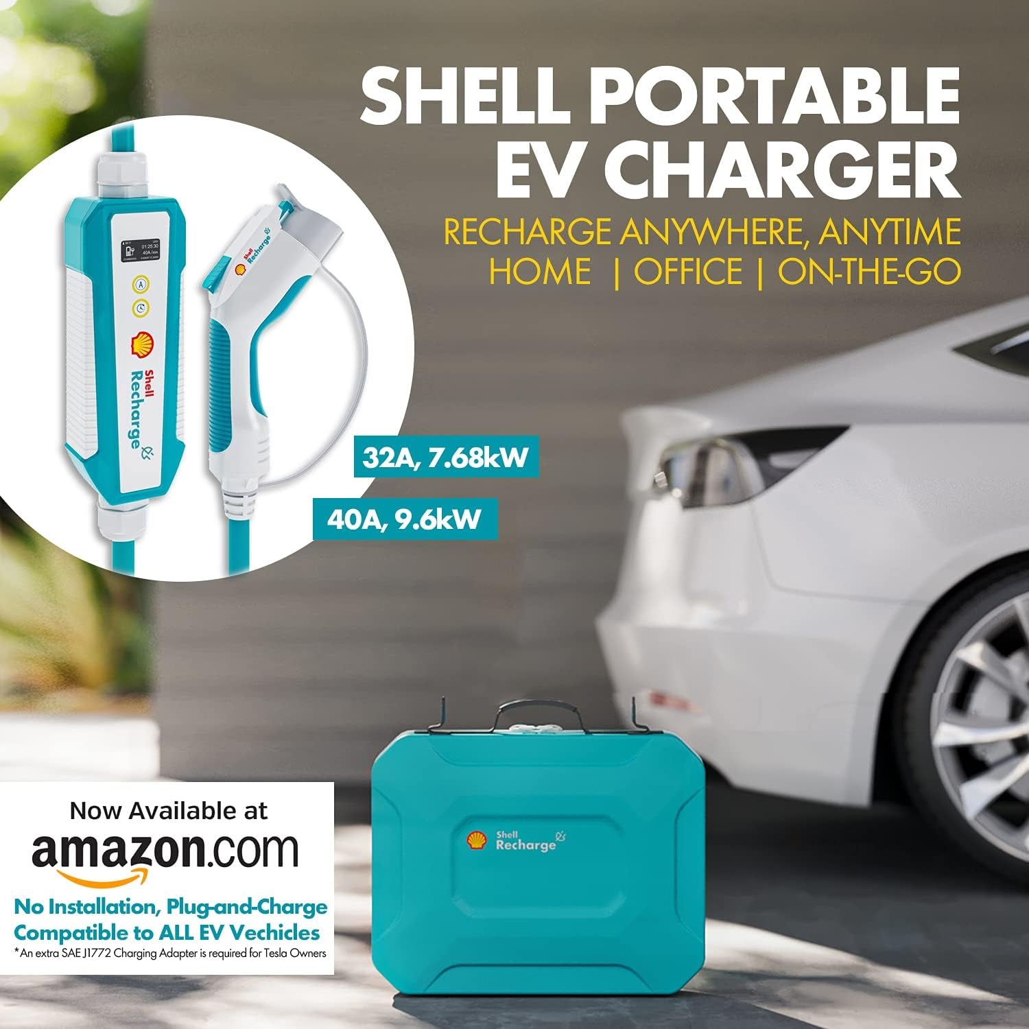 Portable Electric Vehicle Charger Level 2, 32A 240V EV Home Charging Station, Indoor&Outdoor Electric Car Charging Adapter 30Ft Cable, Compatible with All SAE J1772 Evs - Revved Up Tools