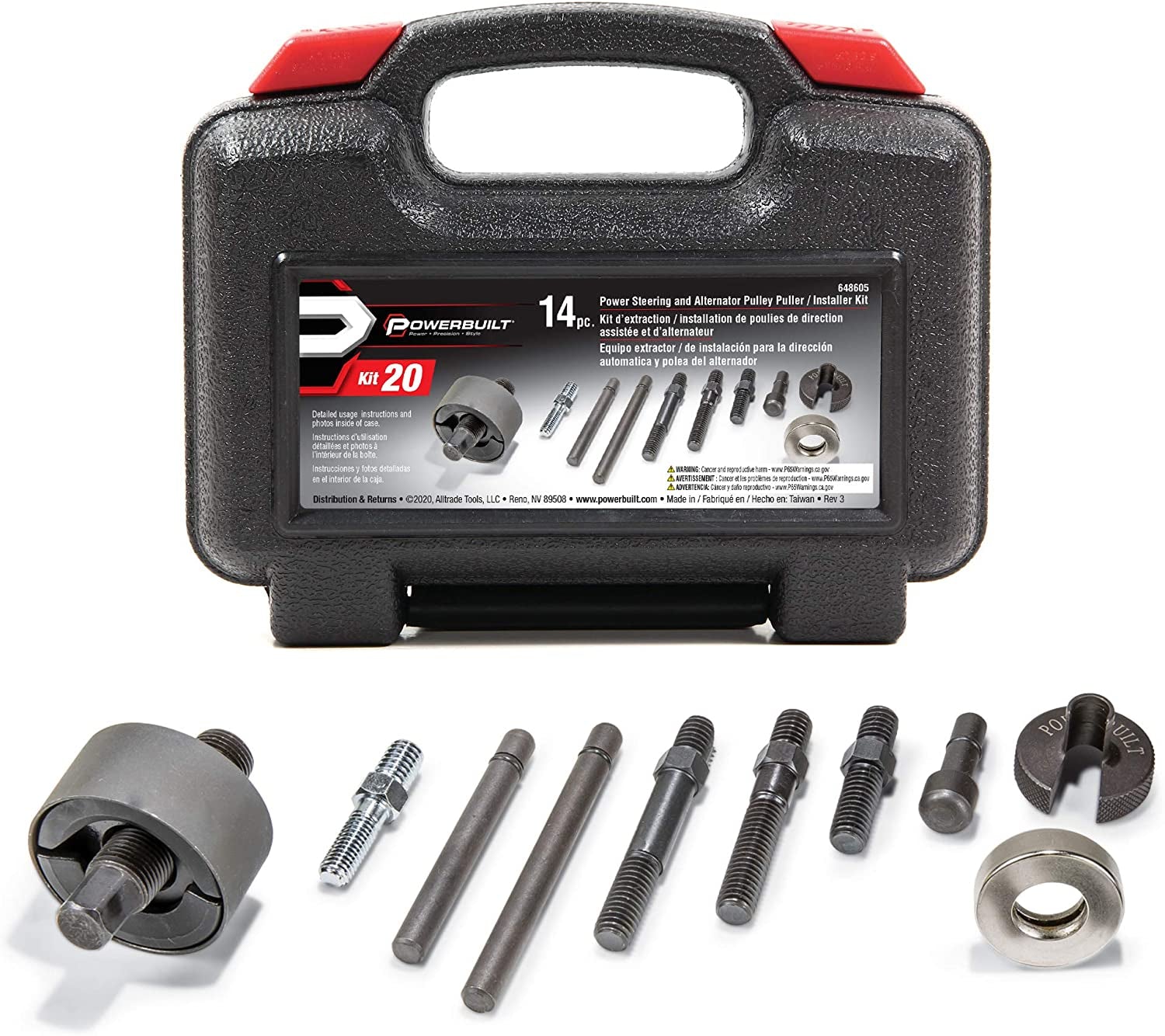 Power Steering and Alternator Pulley Remove and Install Tool Set, Replace Vehicle Steering Pump, Car Repair Tools, Storage Case - 648605 - Revved Up Auto
