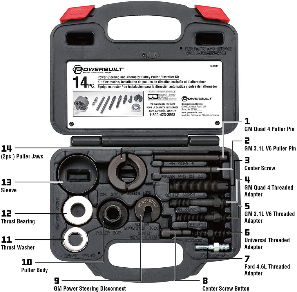 Power Steering and Alternator Pulley Remove and Install Tool Set, Replace Vehicle Steering Pump, Car Repair Tools, Storage Case - 648605 - Revved Up Auto