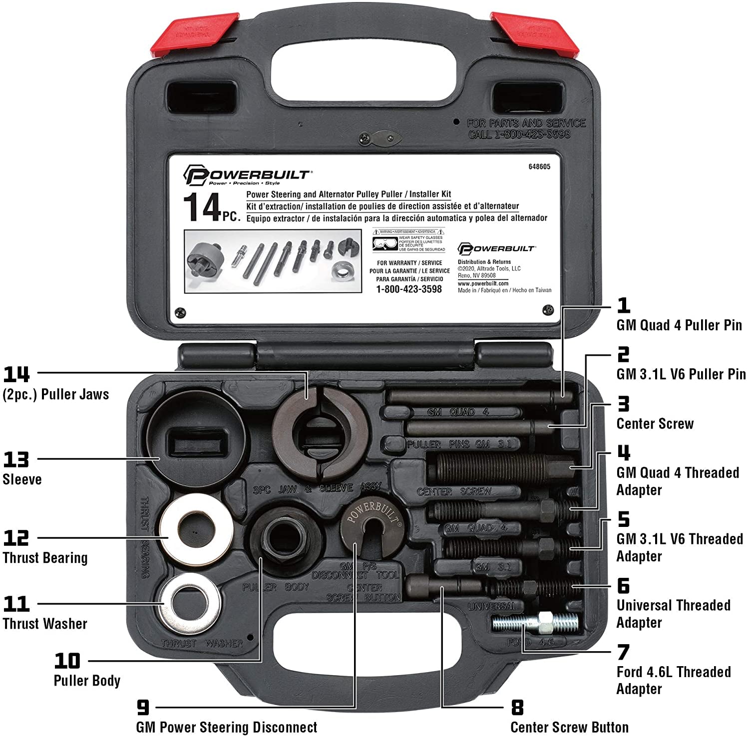 Power Steering and Alternator Pulley Remove and Install Tool Set, Replace Vehicle Steering Pump, Car Repair Tools, Storage Case - 648605 - Revved Up Auto