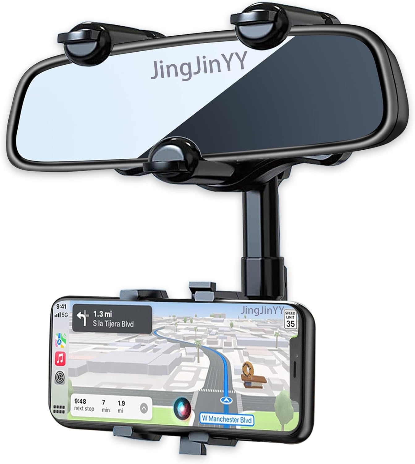 Rearview Mirror Phone Holder for Car, 360° Rotating Rear View Mount with Adjustable Arm Length, Multifunctional and GPS Universal Car All Smartphones - Revved Up Tools