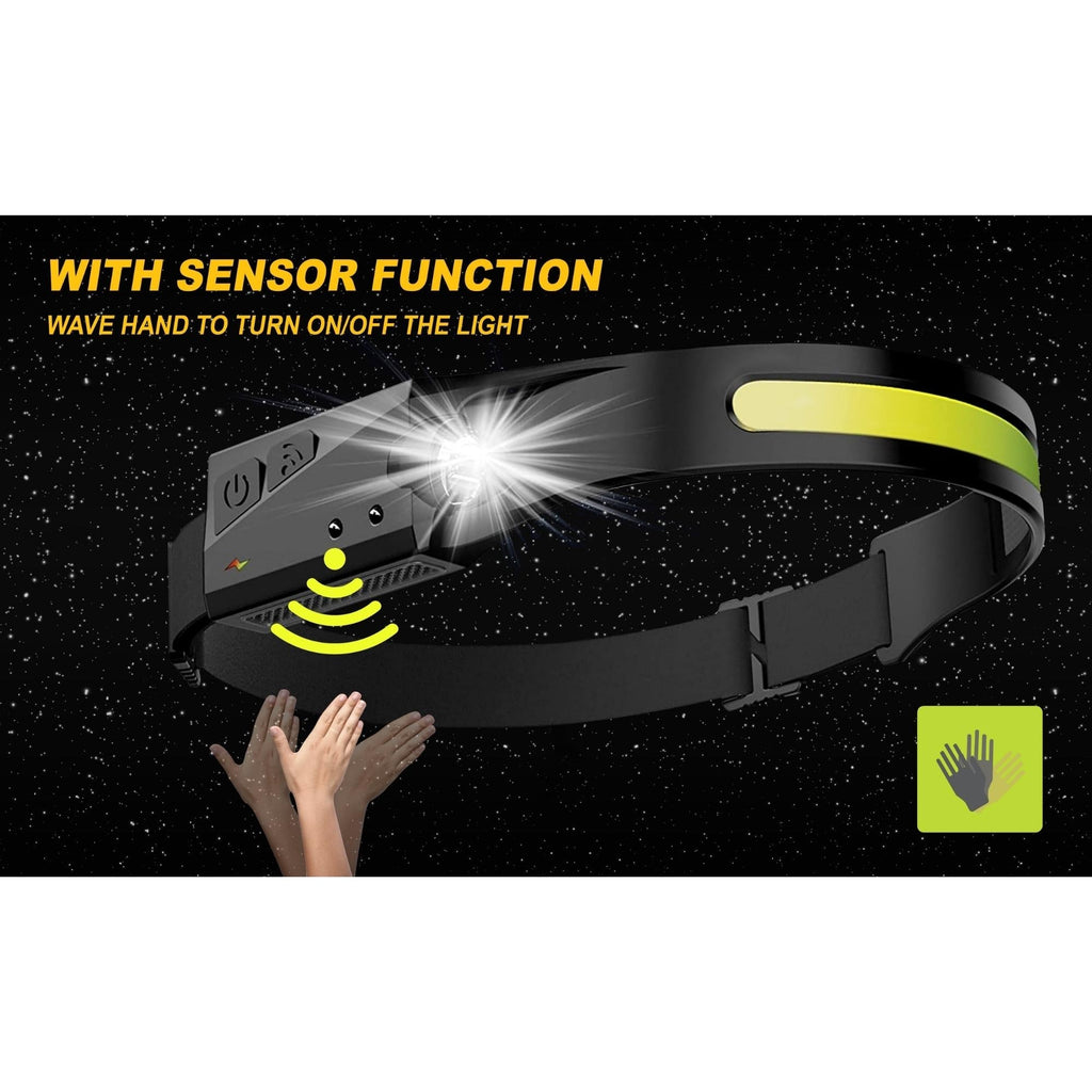 Rechargeable LED Headlamps w/ Motion Sensor Lightweight Waterproof - Revved Up Tools