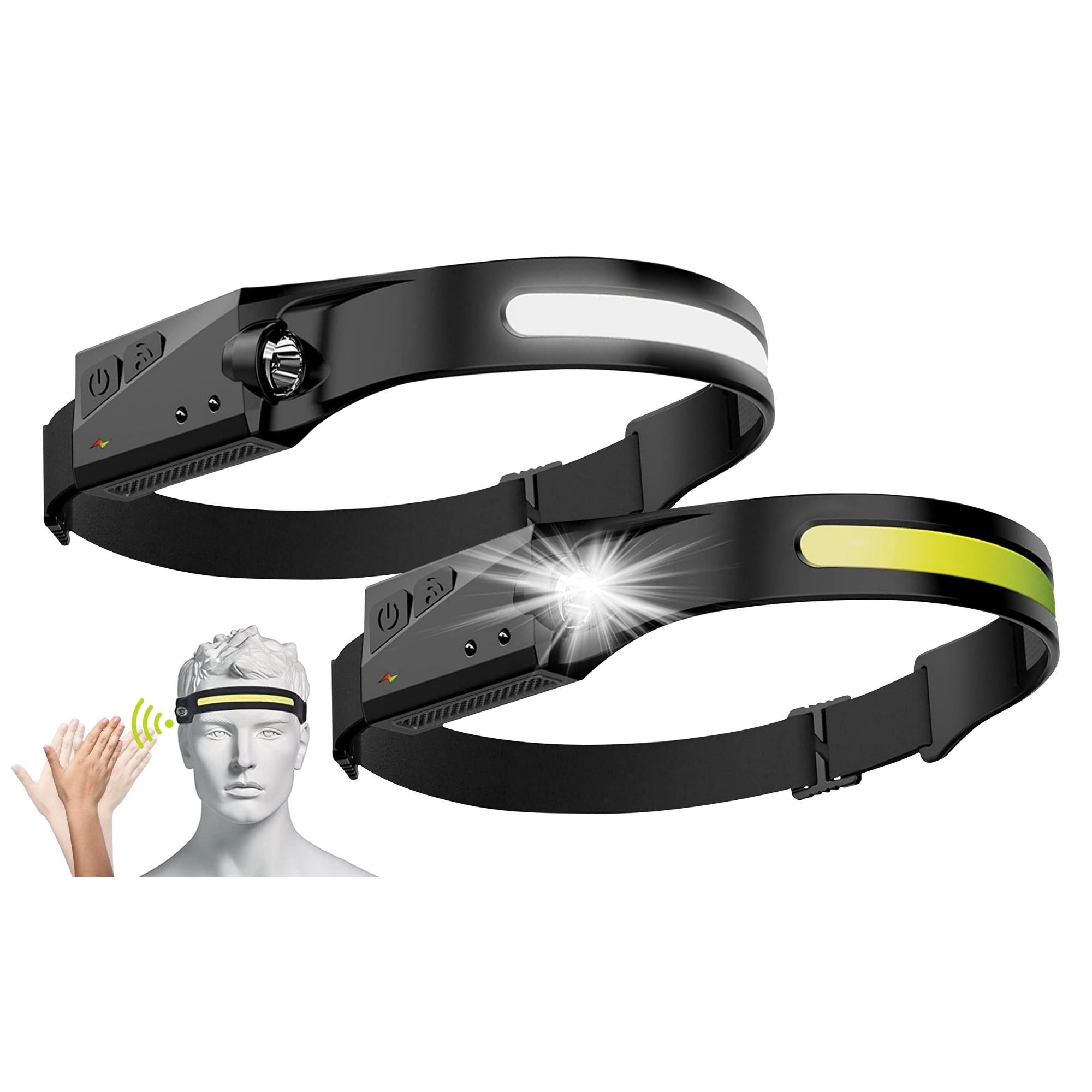 Rechargeable LED Headlamps w/ Motion Sensor Lightweight Waterproof - Revved Up Tools