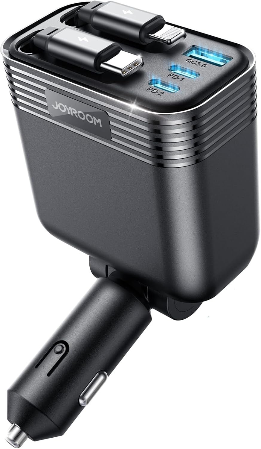 Retractable 5 Port 66W USB C Car Charger - Fast Charging for Iphone 16/15/14 Pro Max, Samsung S24 - Revved Up Auto
