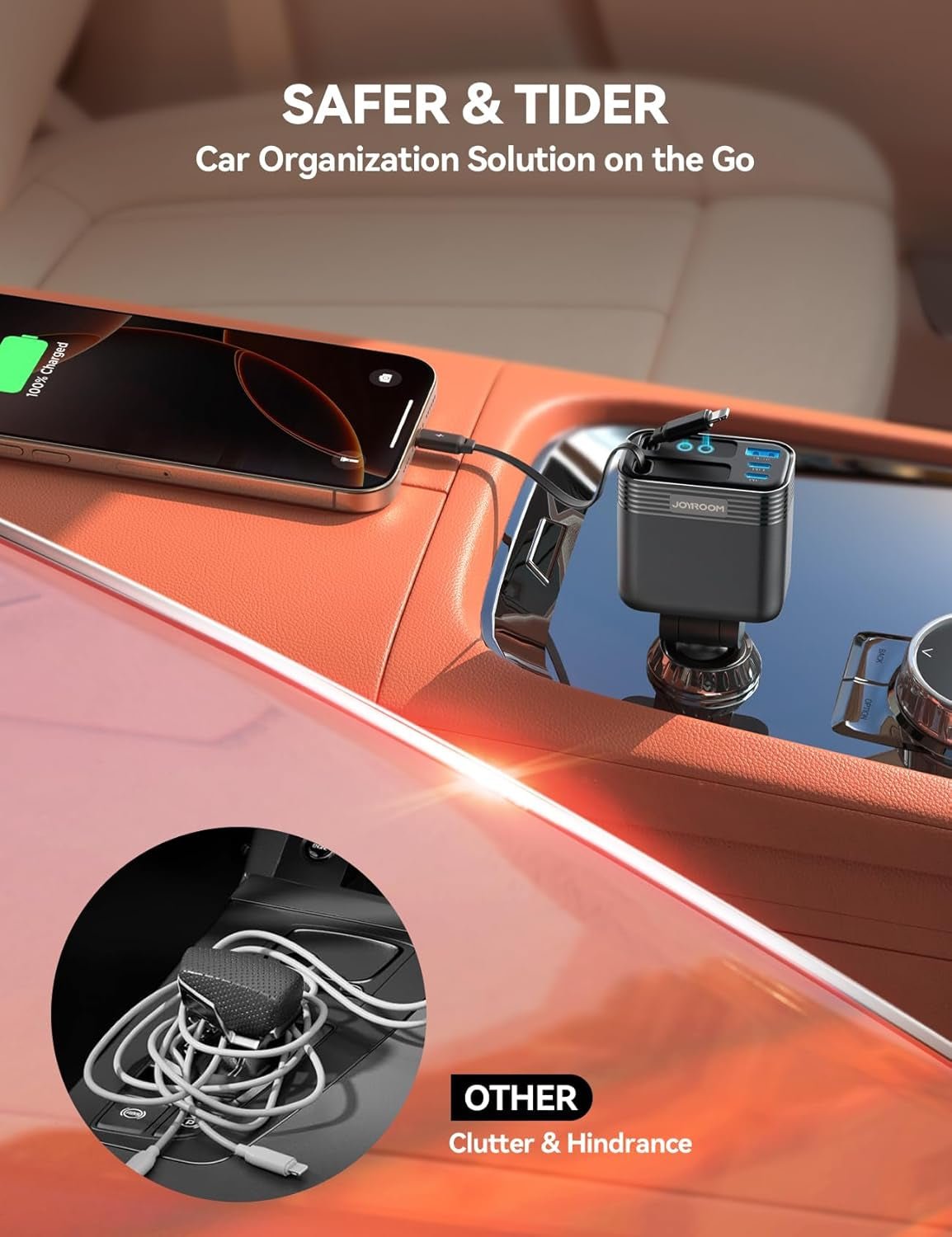 Retractable 5 Port 66W USB C Car Charger - Fast Charging for Iphone 16/15/14 Pro Max, Samsung S24 - Revved Up Auto