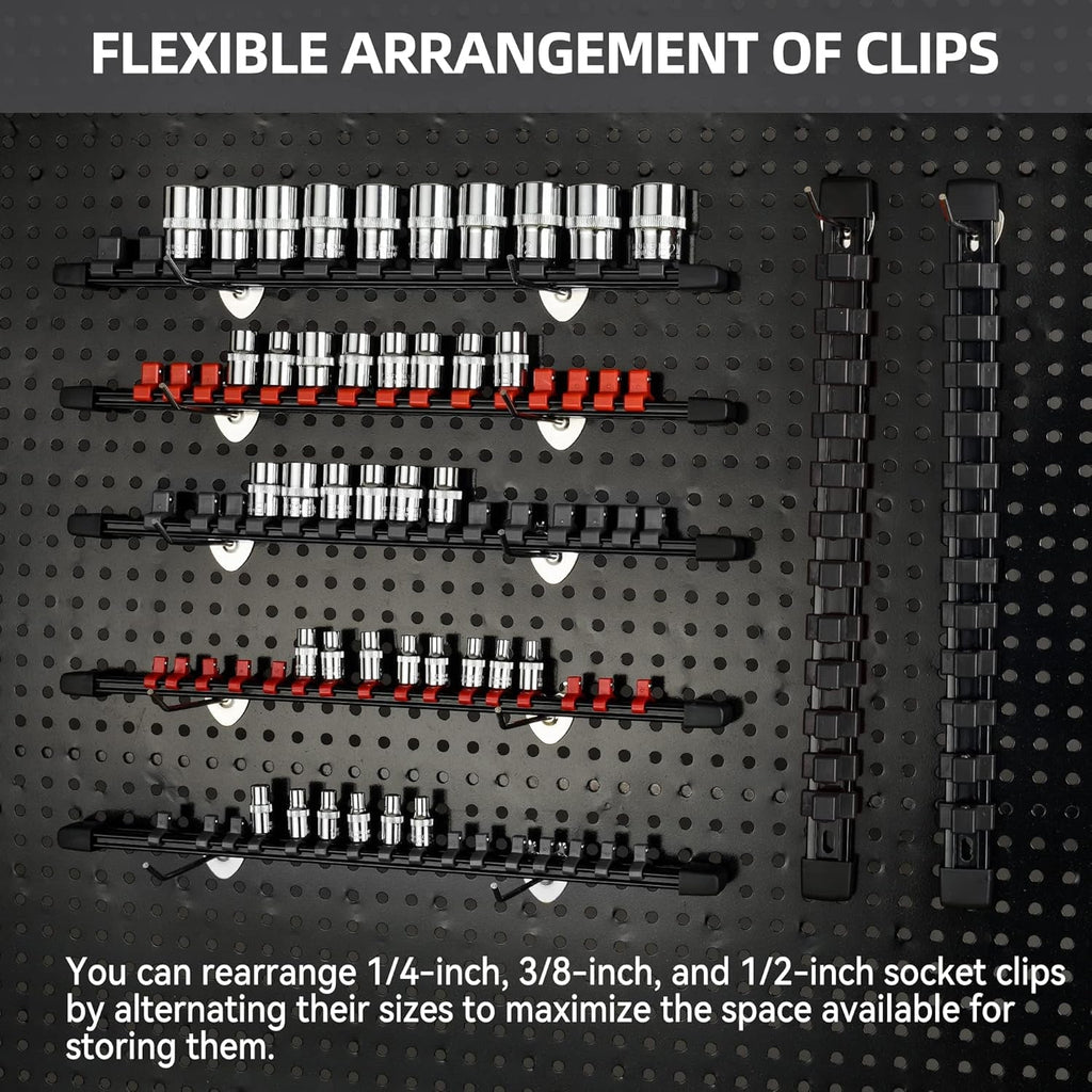 Socket Black Organizer Drive ABS Tools - Socket Holder, Premium Quality 3 Pieces Socket Holders Kit 3/8 - Inch X 45 Clips（3Pc,Black) - Revved Up Auto