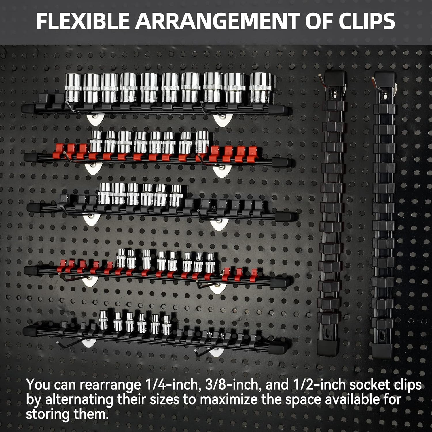 Socket Black Organizer Drive ABS Tools - Socket Holder, Premium Quality 3 Pieces Socket Holders Kit 3/8 - Inch X 45 Clips（3Pc,Black) - Revved Up Auto