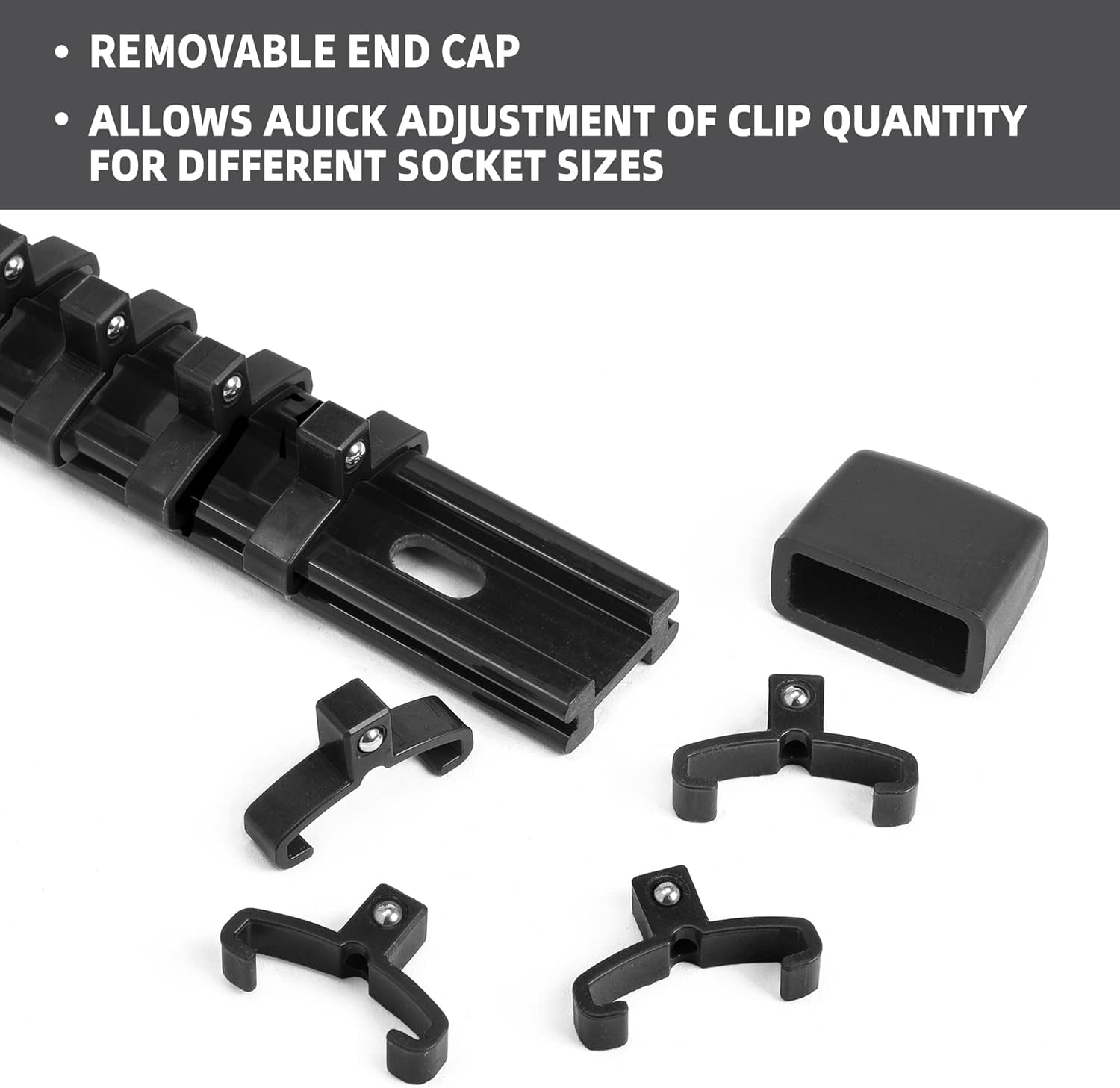 Socket Black Organizer Drive ABS Tools - Socket Holder, Premium Quality 3 Pieces Socket Holders Kit 3/8 - Inch X 45 Clips（3Pc,Black) - Revved Up Auto