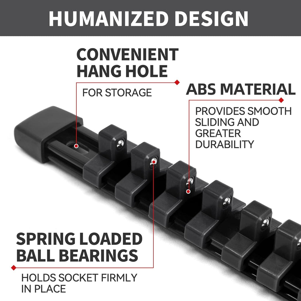 Socket Black Organizer Drive ABS Tools - Socket Holder, Premium Quality 3 Pieces Socket Holders Kit 3/8 - Inch X 45 Clips（3Pc,Black) - Revved Up Auto