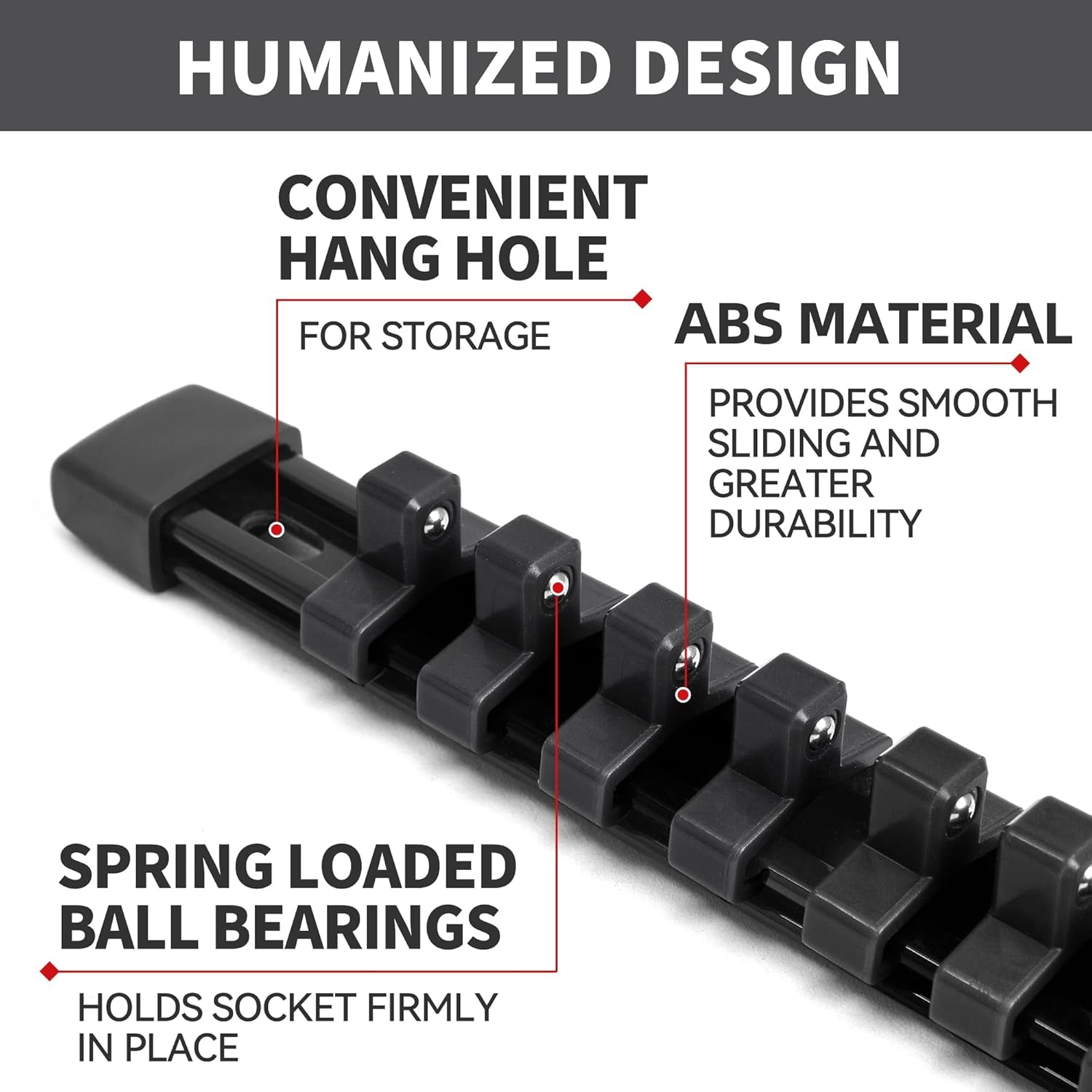 Socket Black Organizer Drive ABS Tools - Socket Holder, Premium Quality 3 Pieces Socket Holders Kit 3/8 - Inch X 45 Clips（3Pc,Black) - Revved Up Auto